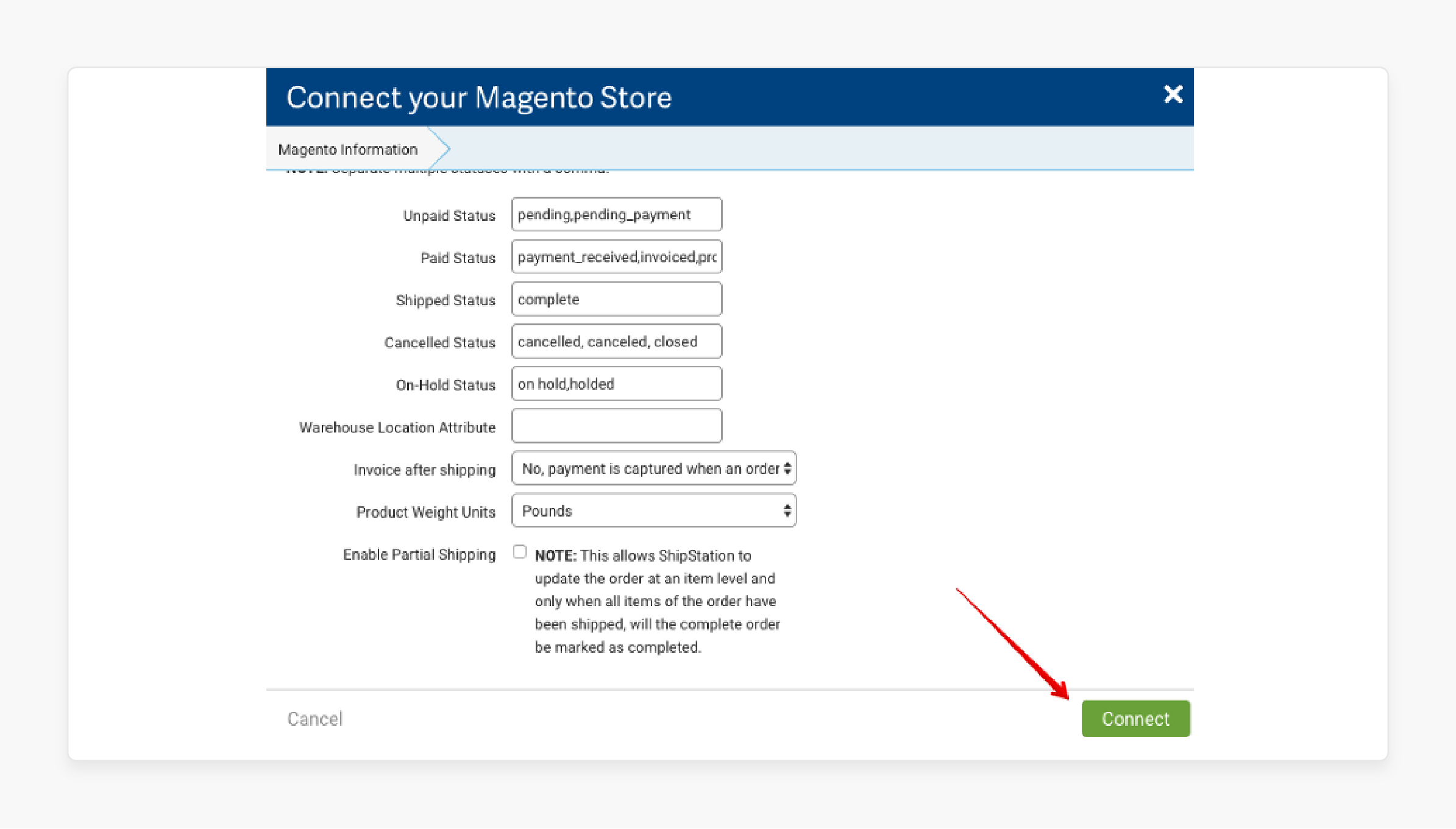 Activate Magento store in ShipStation