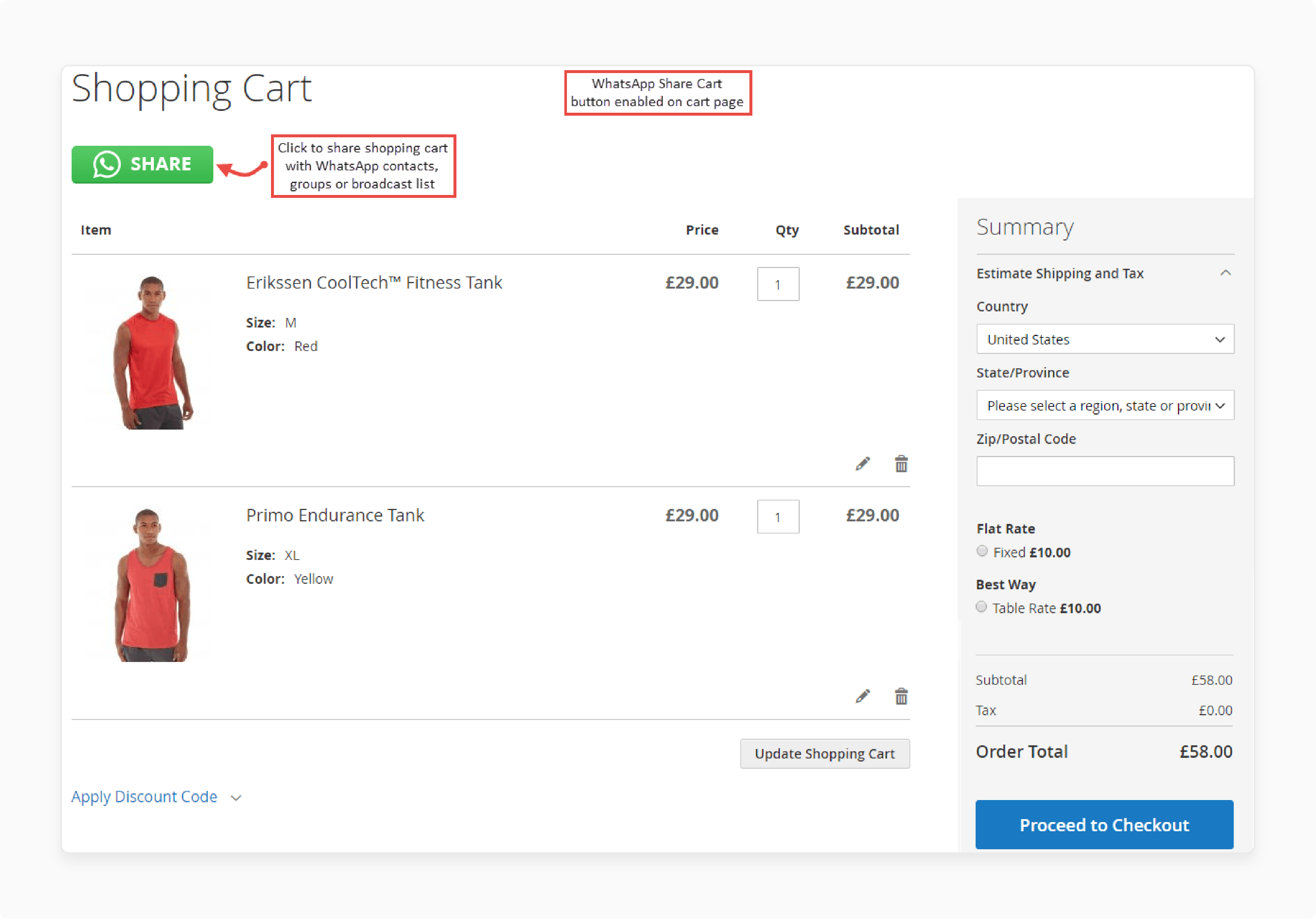 Magento 2 WhatsApp Share Cart Configuration in Frontend