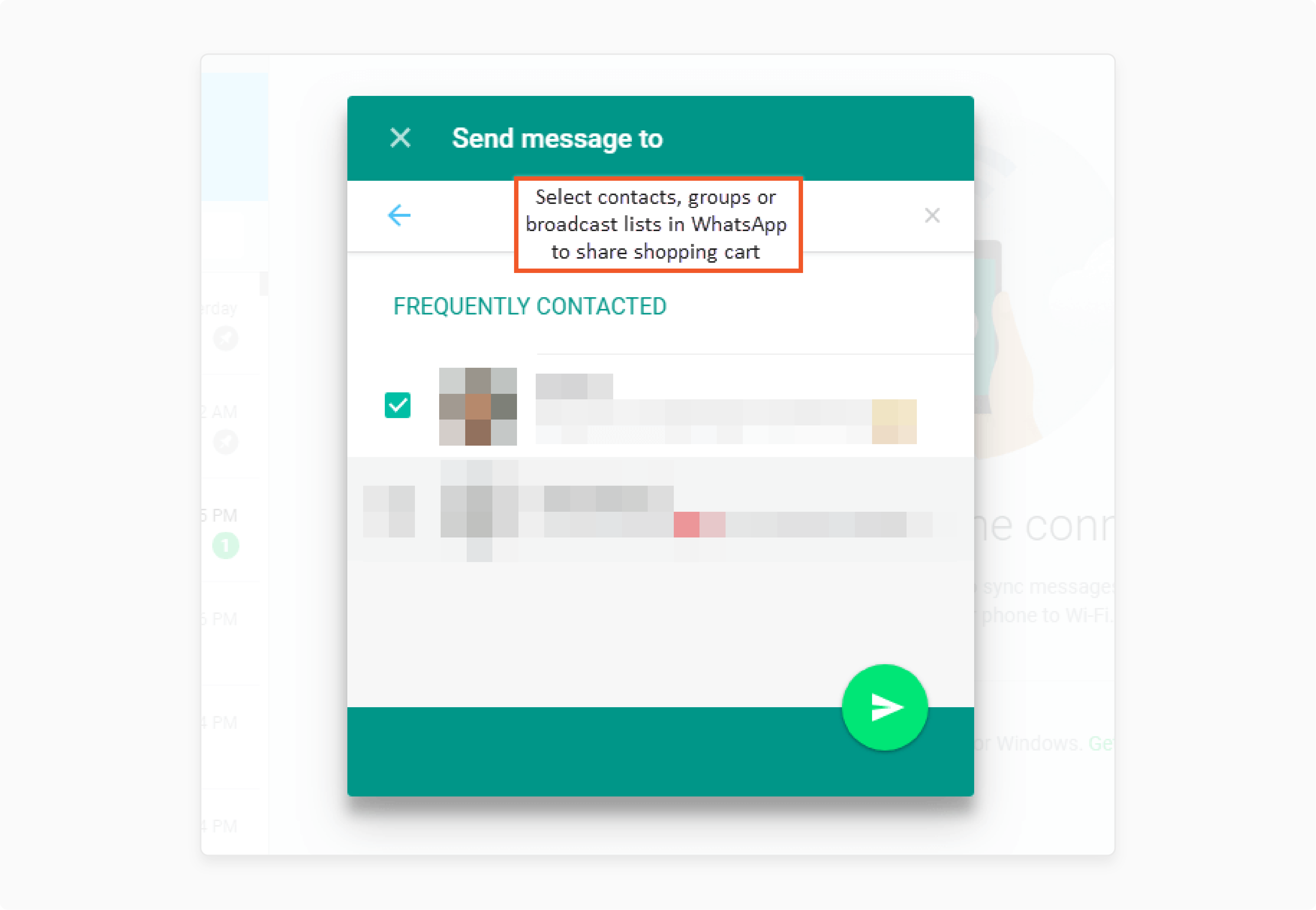 Selecting Contacts in WhatsApp for Magento 2 WhatsApp Share Cart Configuration