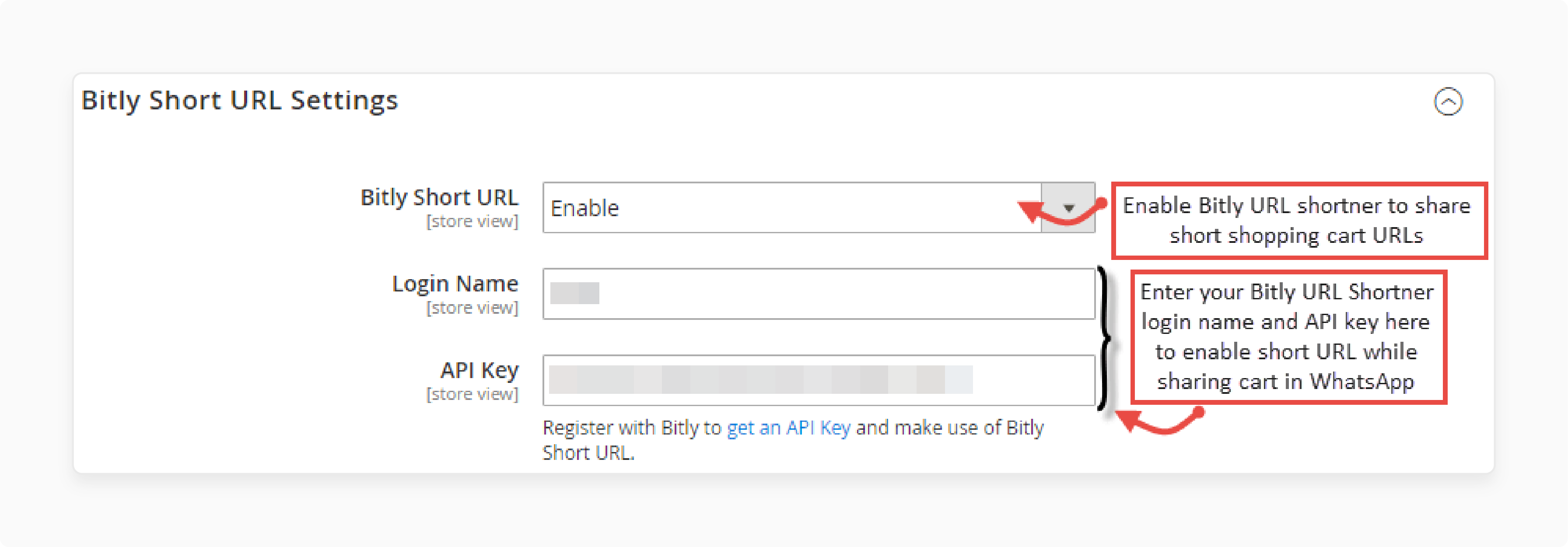 Bitly Short URL Settings of Magento 2 WhatsApp Share Cart Extension