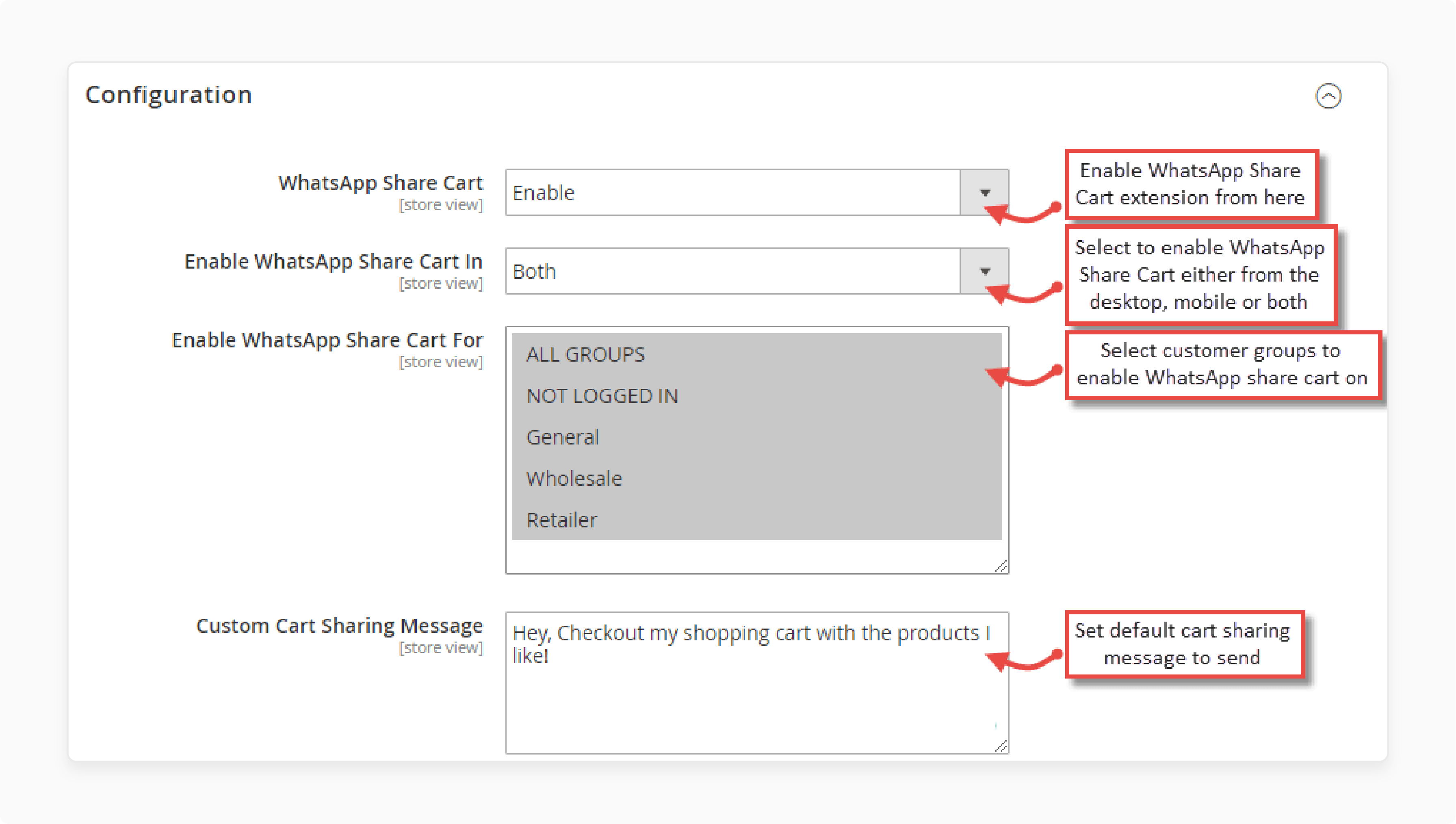 Configuring Magento 2 WhatsApp Share Cart Extension in the Backend