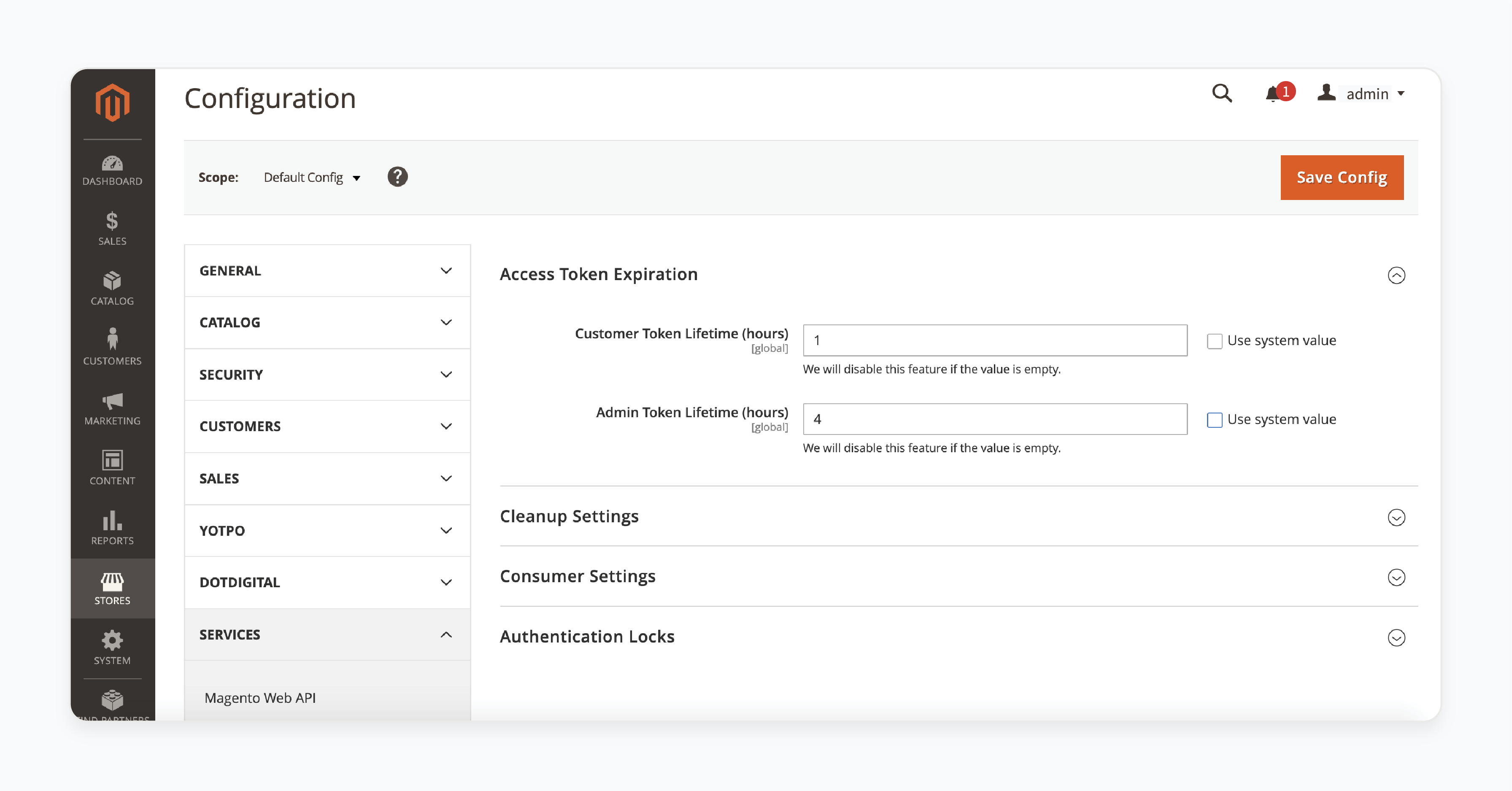 Generating API Credentials For Google Data Studio Magento Integration in the Backend