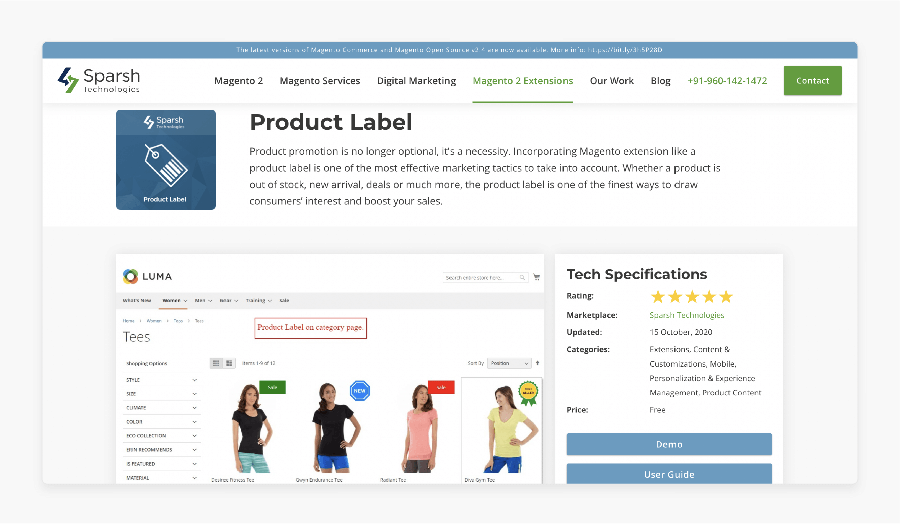 Sparsh Technologies Magento 2 Product Label Extensions