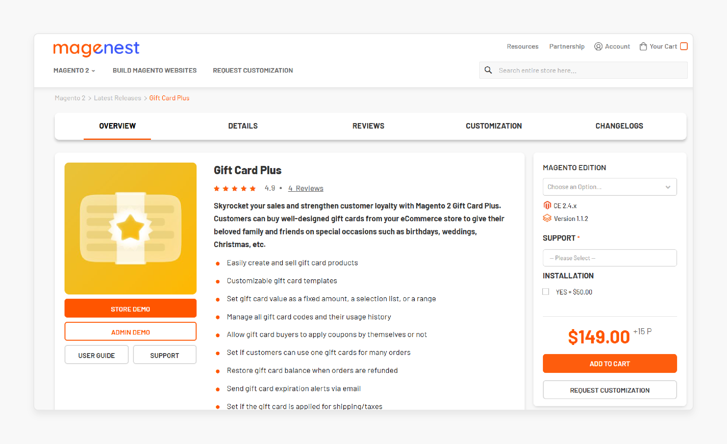 magento 2 gift card premium version by magenest with enterprise features and support options