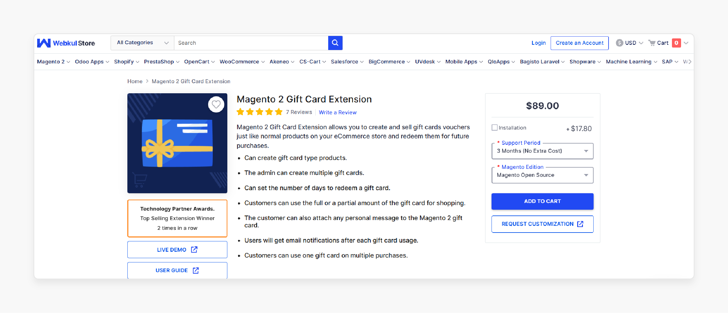 multi-vendor support with webkul magento 2 gift card plus extension