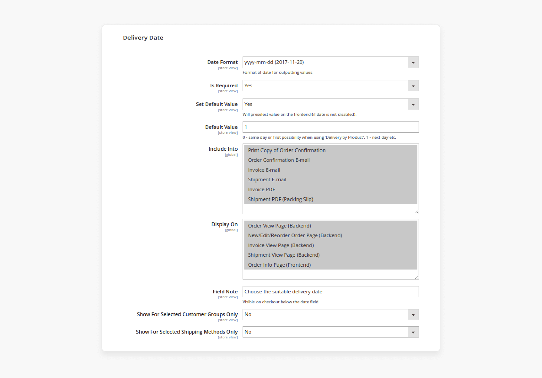 magento 2 delivery date configuration with email notifications and display options