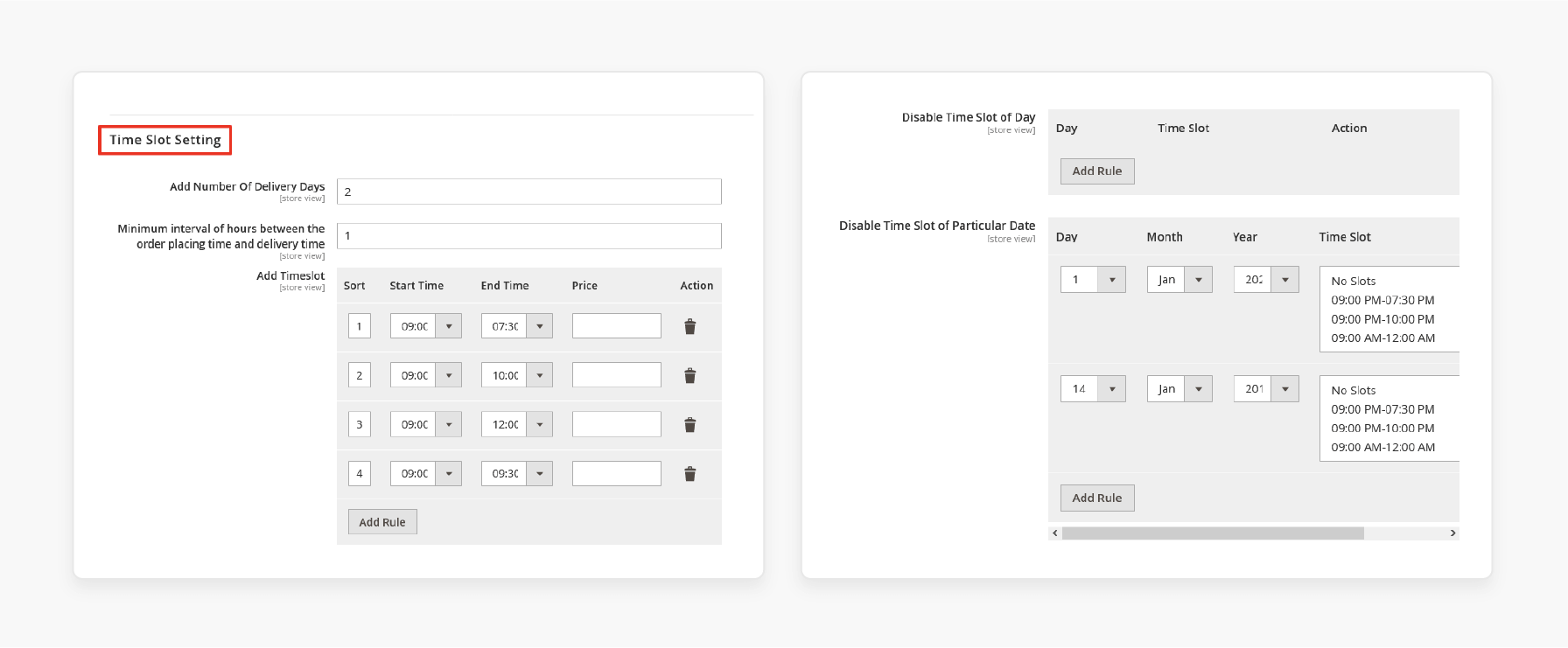 magento 2 delivery time slot configuration with multiple delivery intervals and pricing options