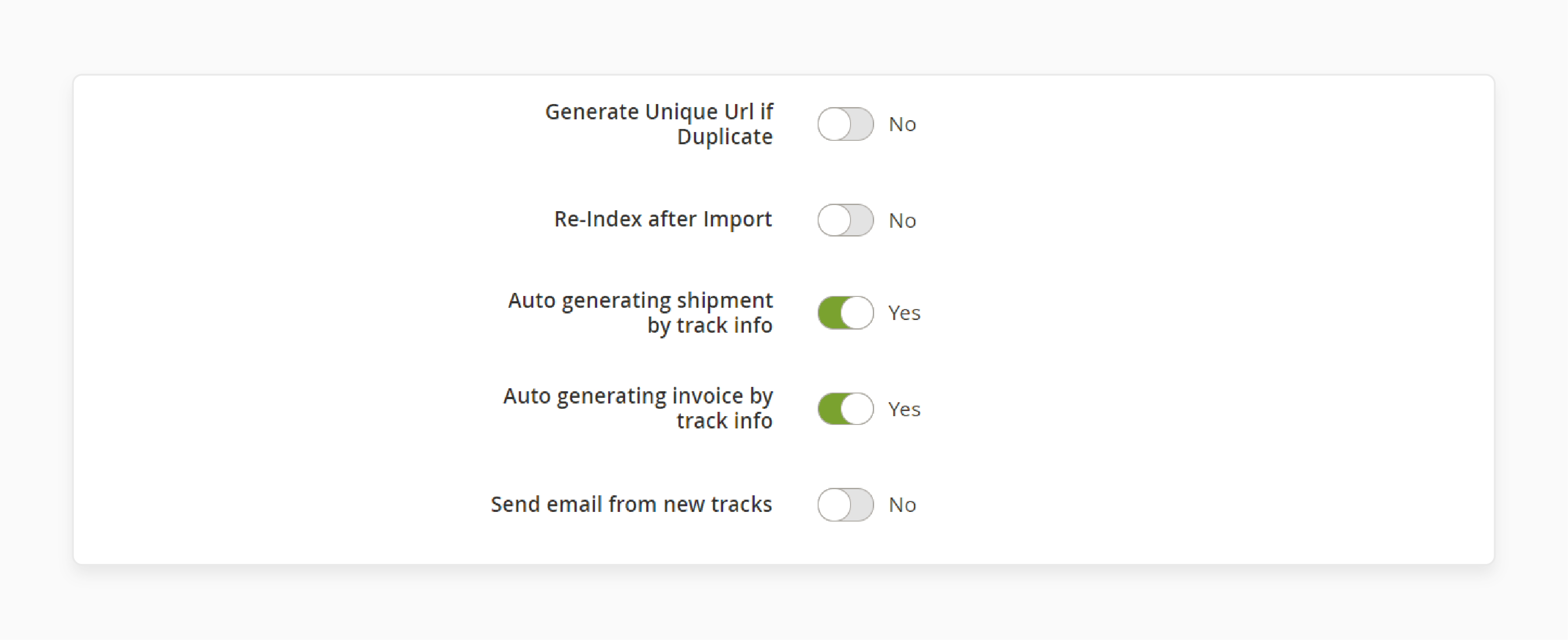 magento 2 tracking import configuration with automation toggles