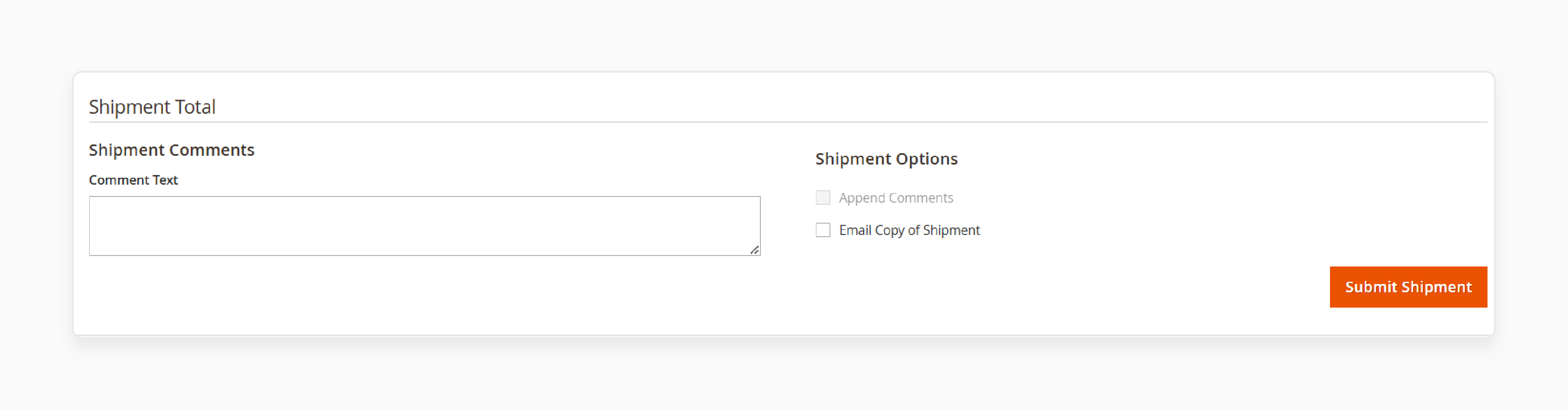 magento 2 shipment comments form with email notification options