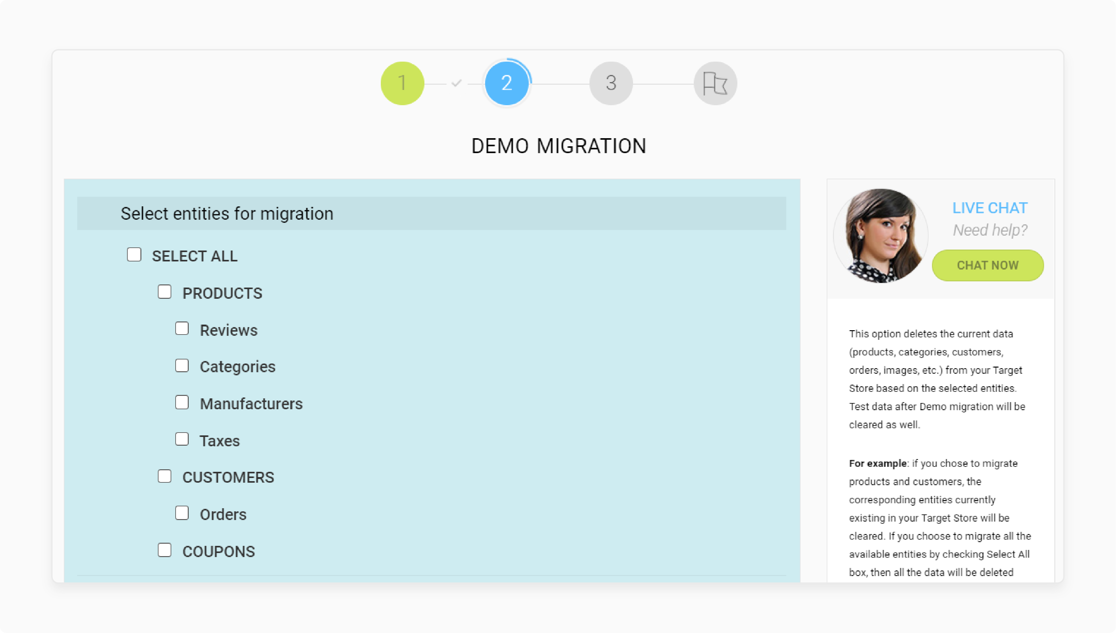 Choosing data entities for migration