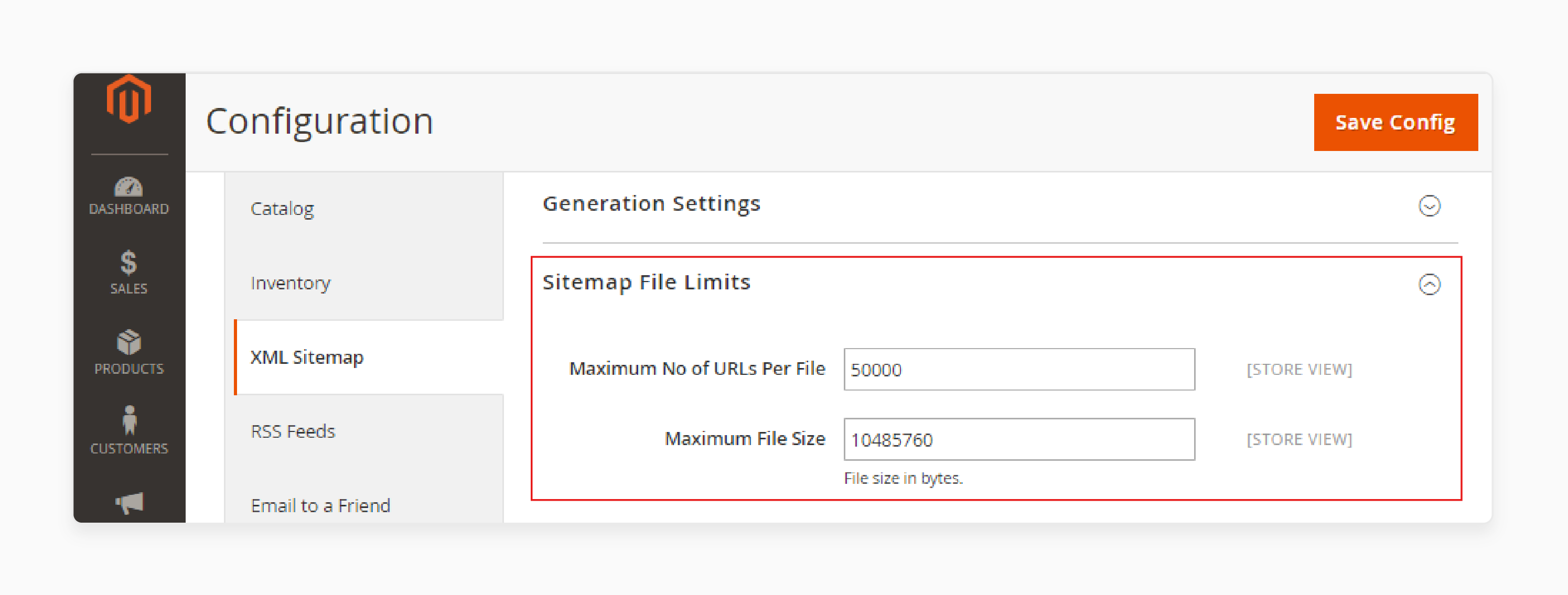 Configure the Sitemap File Limits