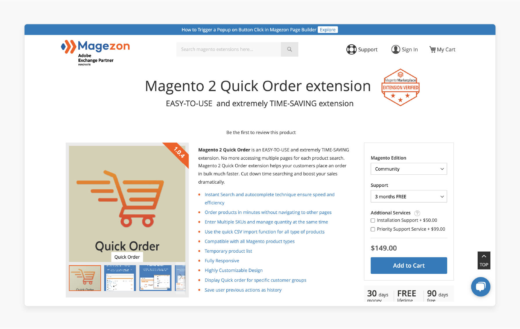 magento 2 quick order extension dashboard by magezon featuring instant search and bulk ordering capabilities