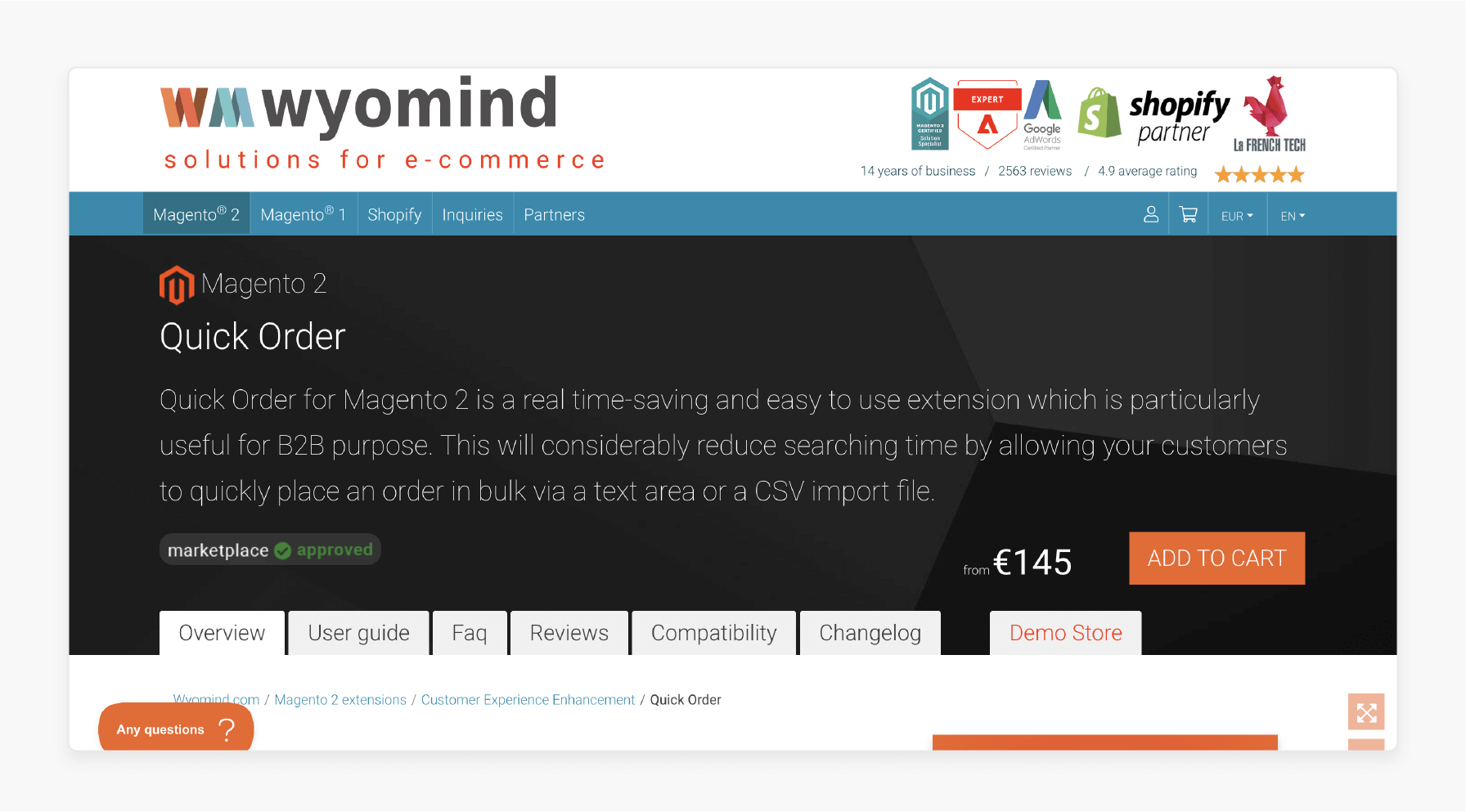 magento 2 quick order extension by wyomind dashboard with bulk order capabilities and CSV import