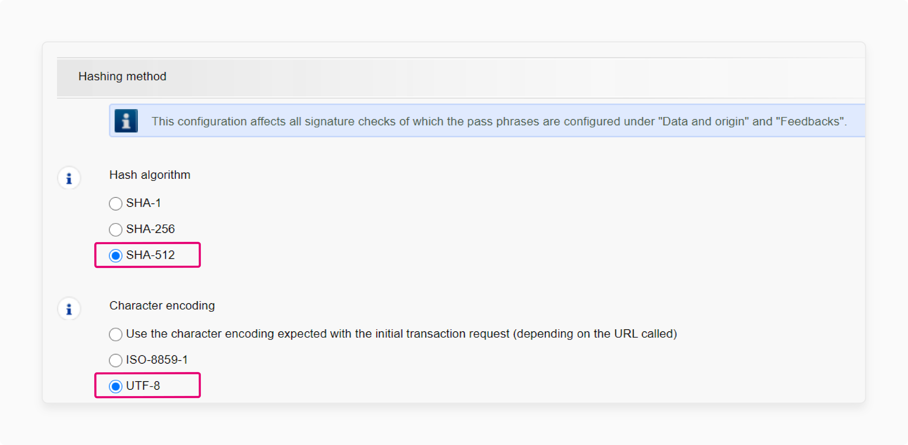 worldline payment hash algorithm selection with sha-512 and utf-8 encoding