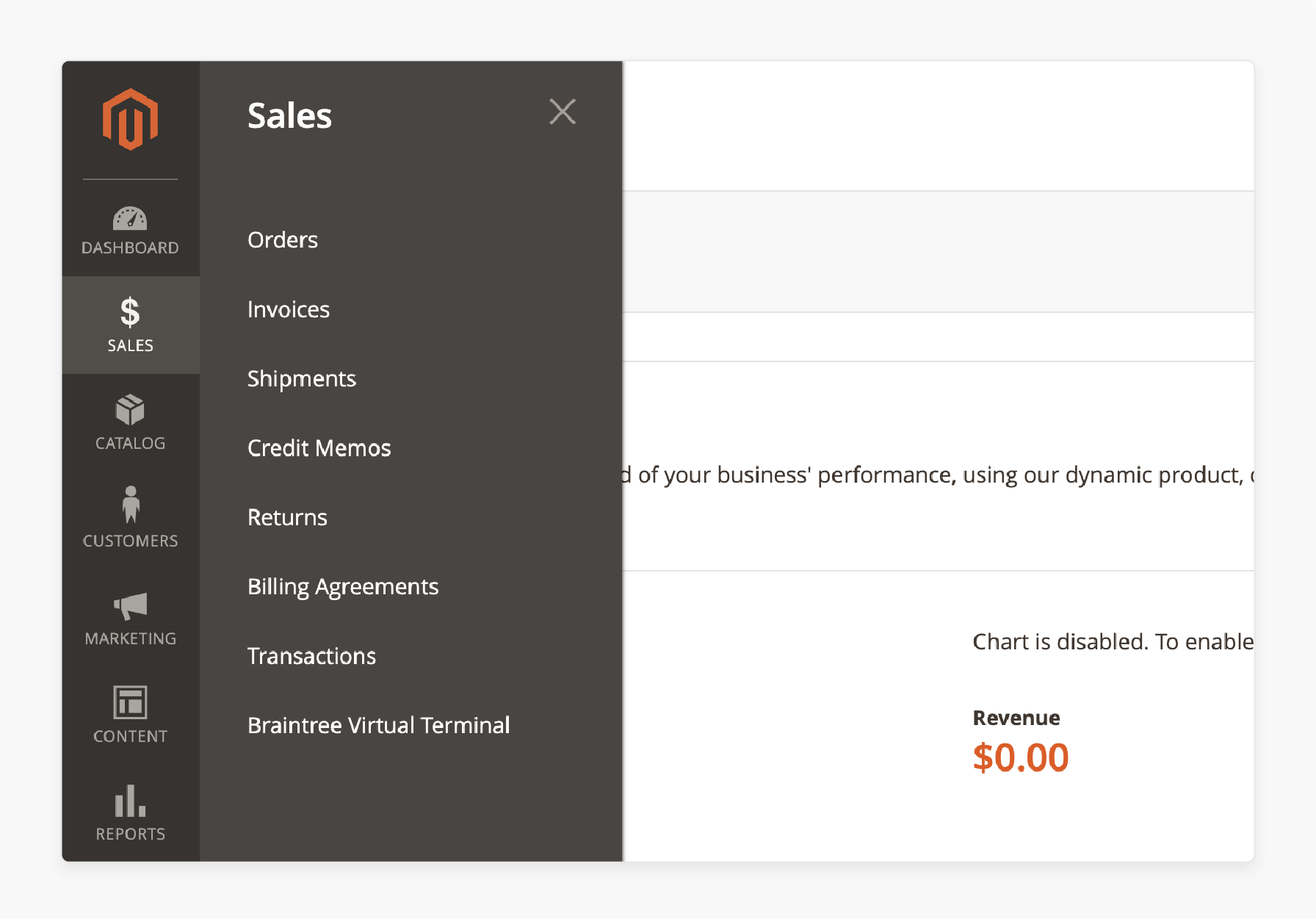 Sales section in Magento 2 admin panel