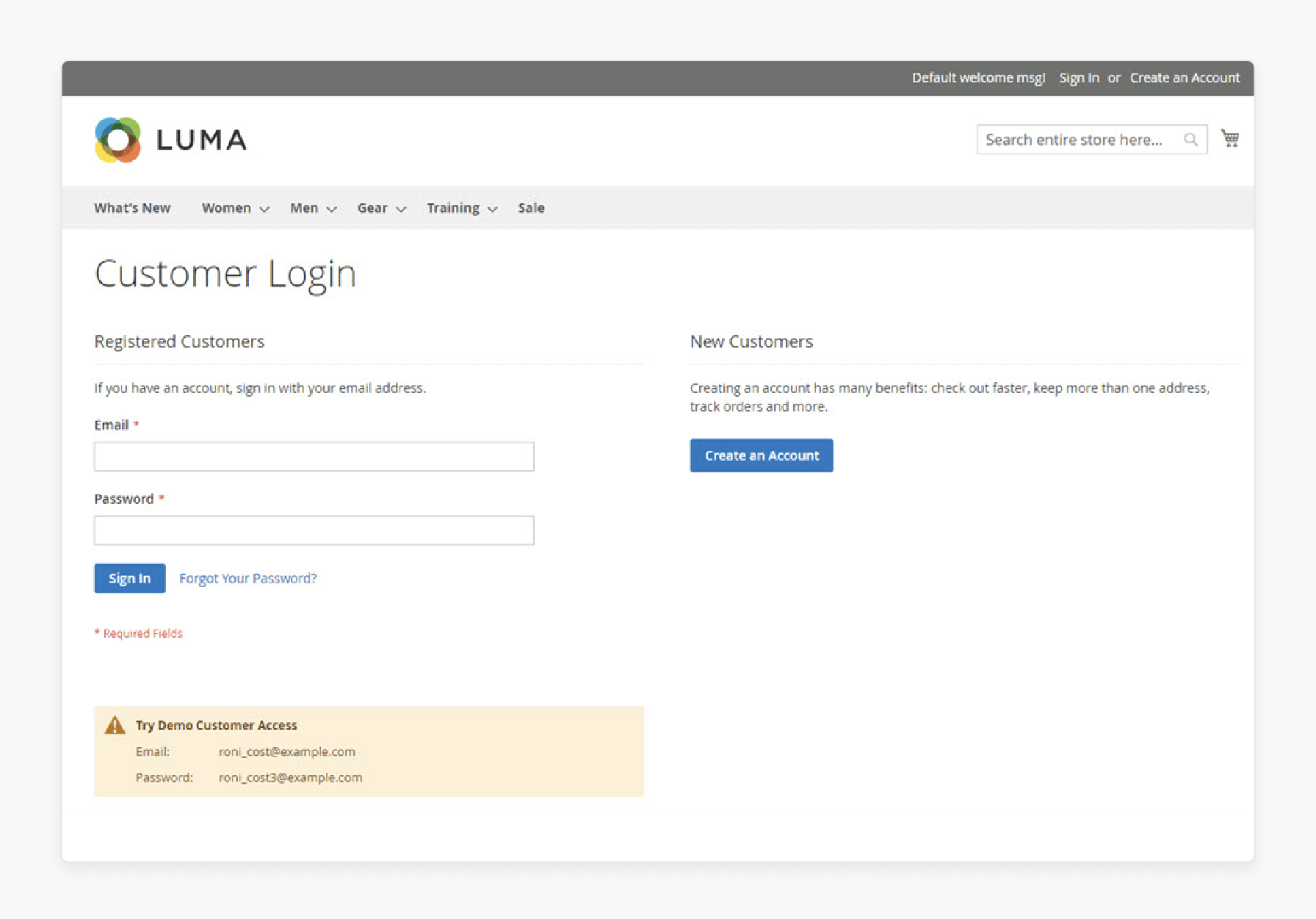 Account creation form for new users