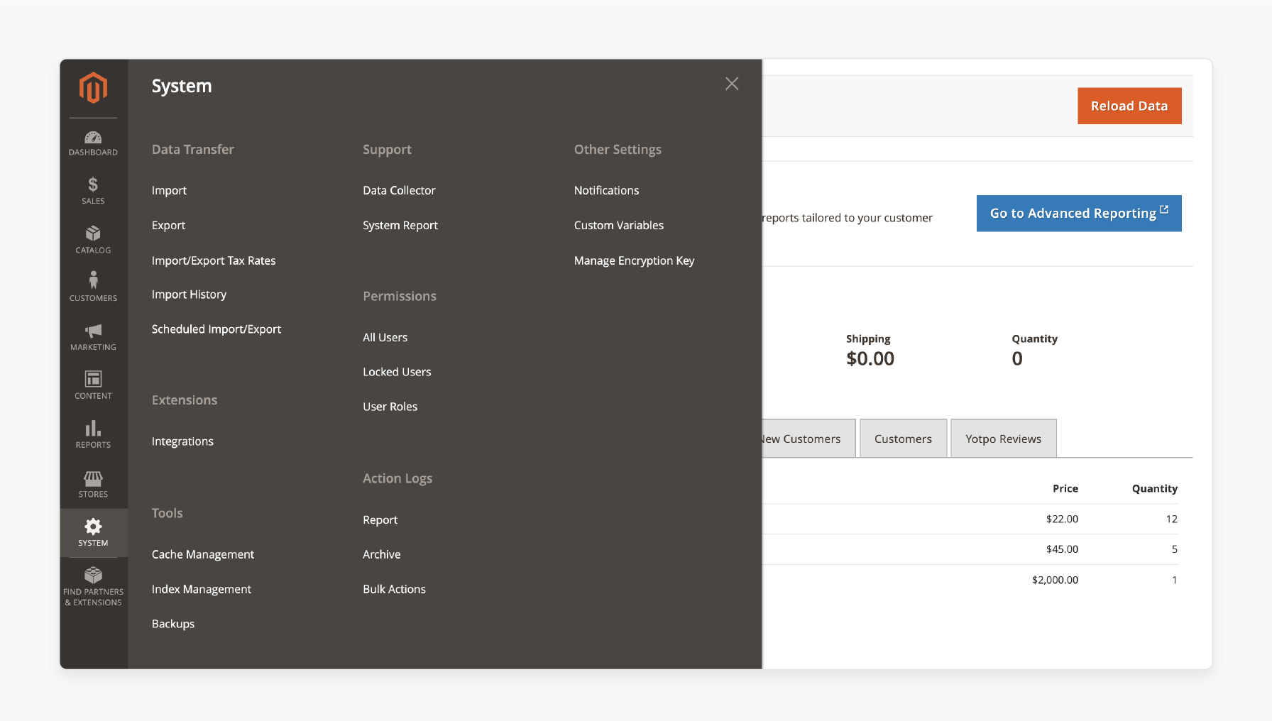 System configuration in Magento 2 admin panel