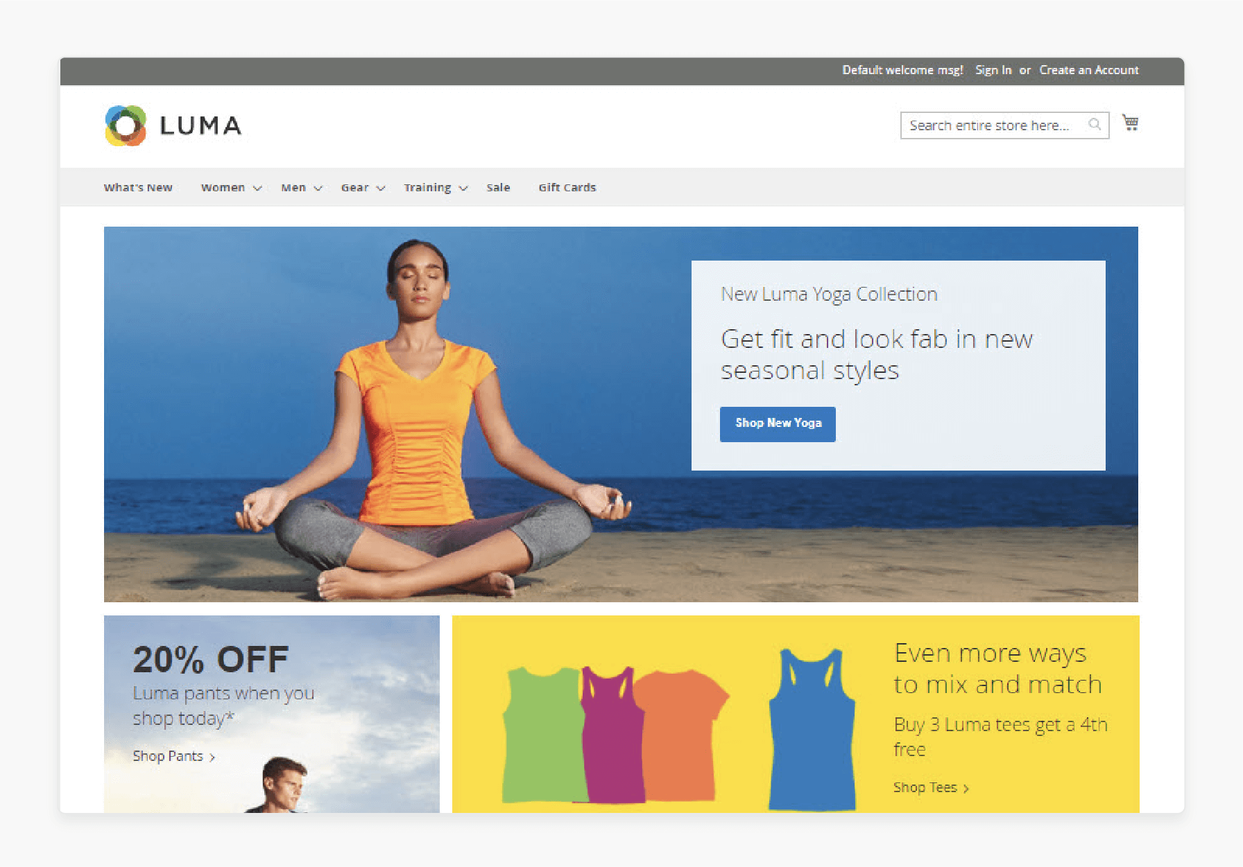 Magento 2 demo homepage with featured products