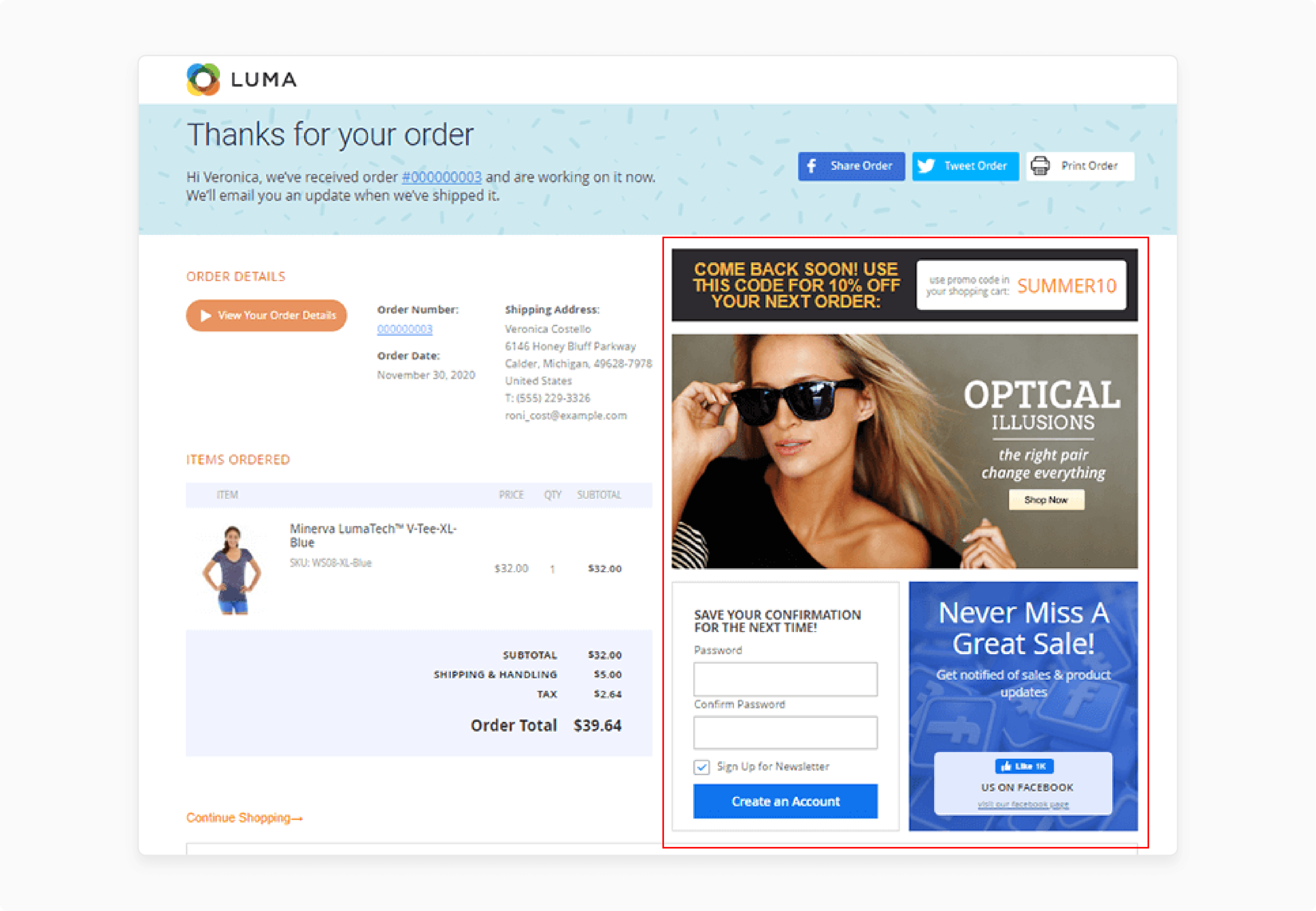 Key Feature Of a Magento 2 Thank You Page: Special Offer Section