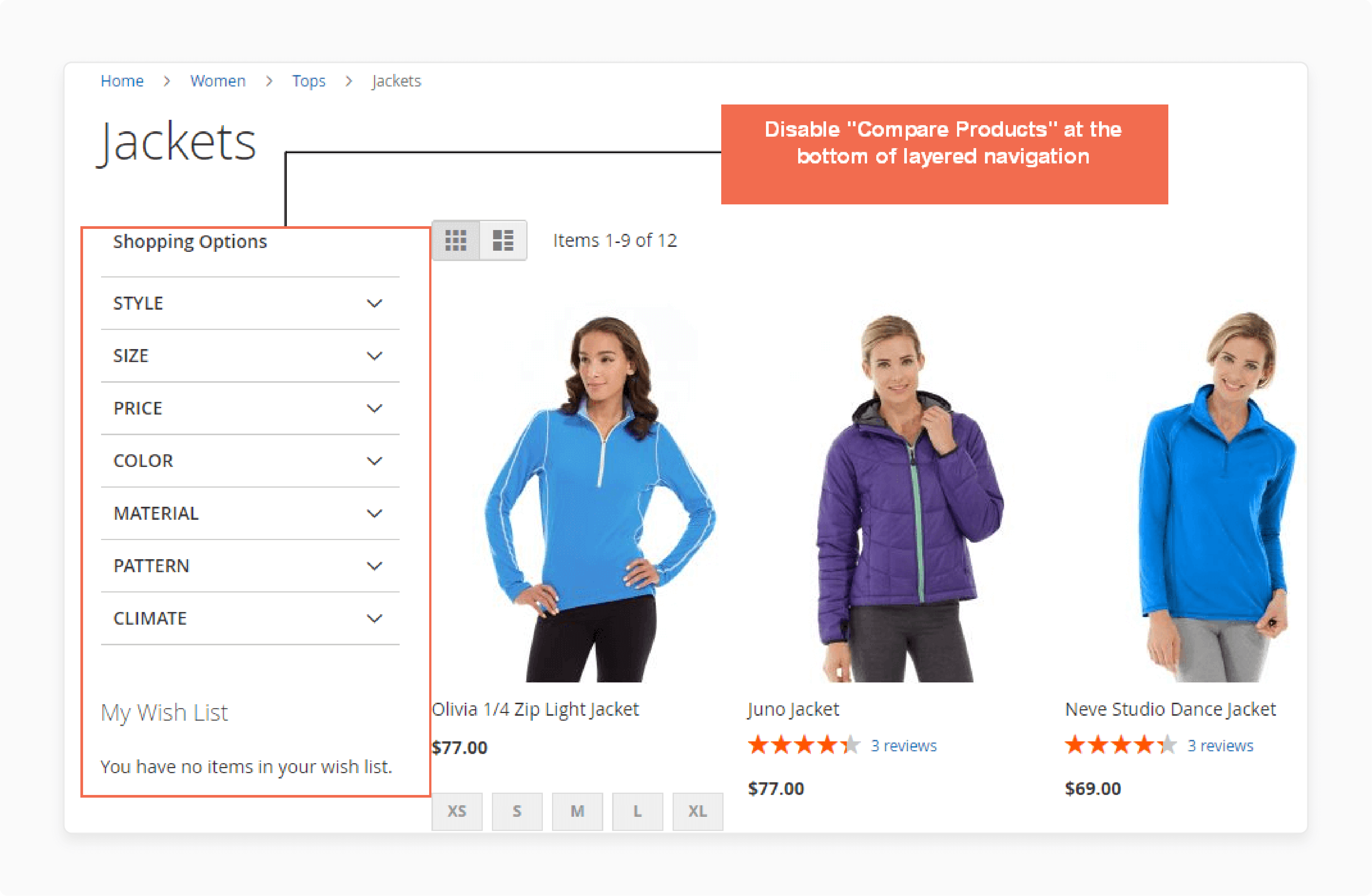 Check sidebar for missing compare products option in Magento 2