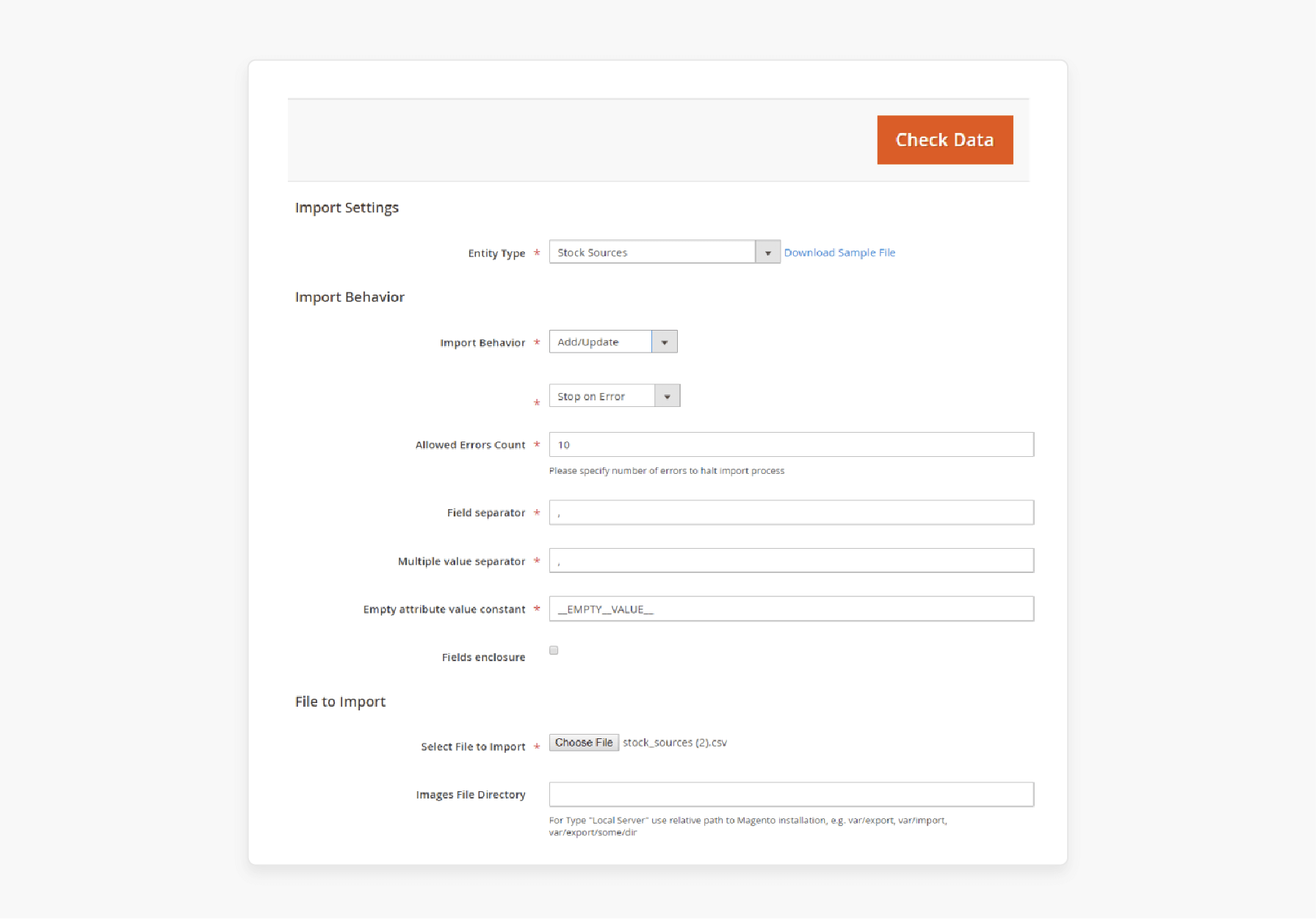 Configuring Import Stock Data Settings in Magento 2 Multi Warehouse Extension Settings