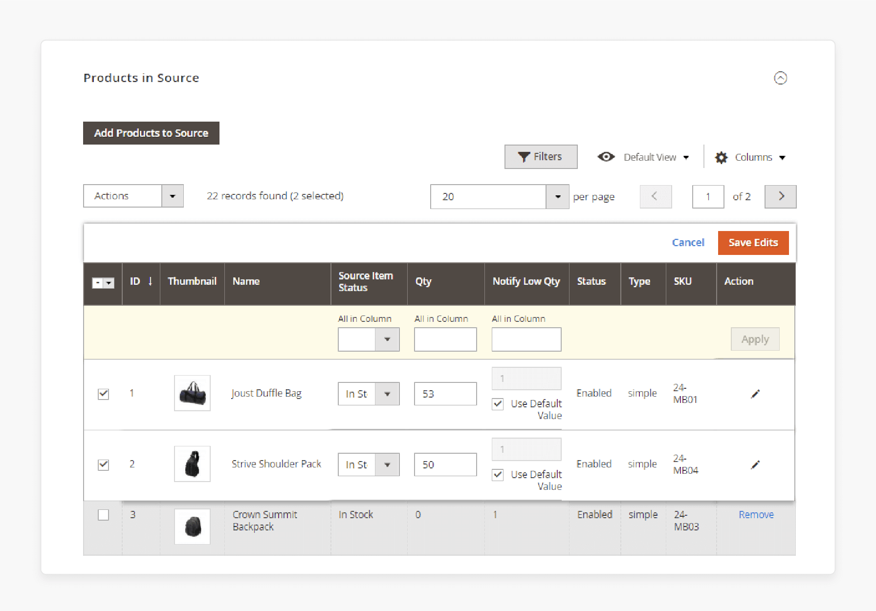 Assigning Products to Warehouses in Magento 2 Admin Panel Settings