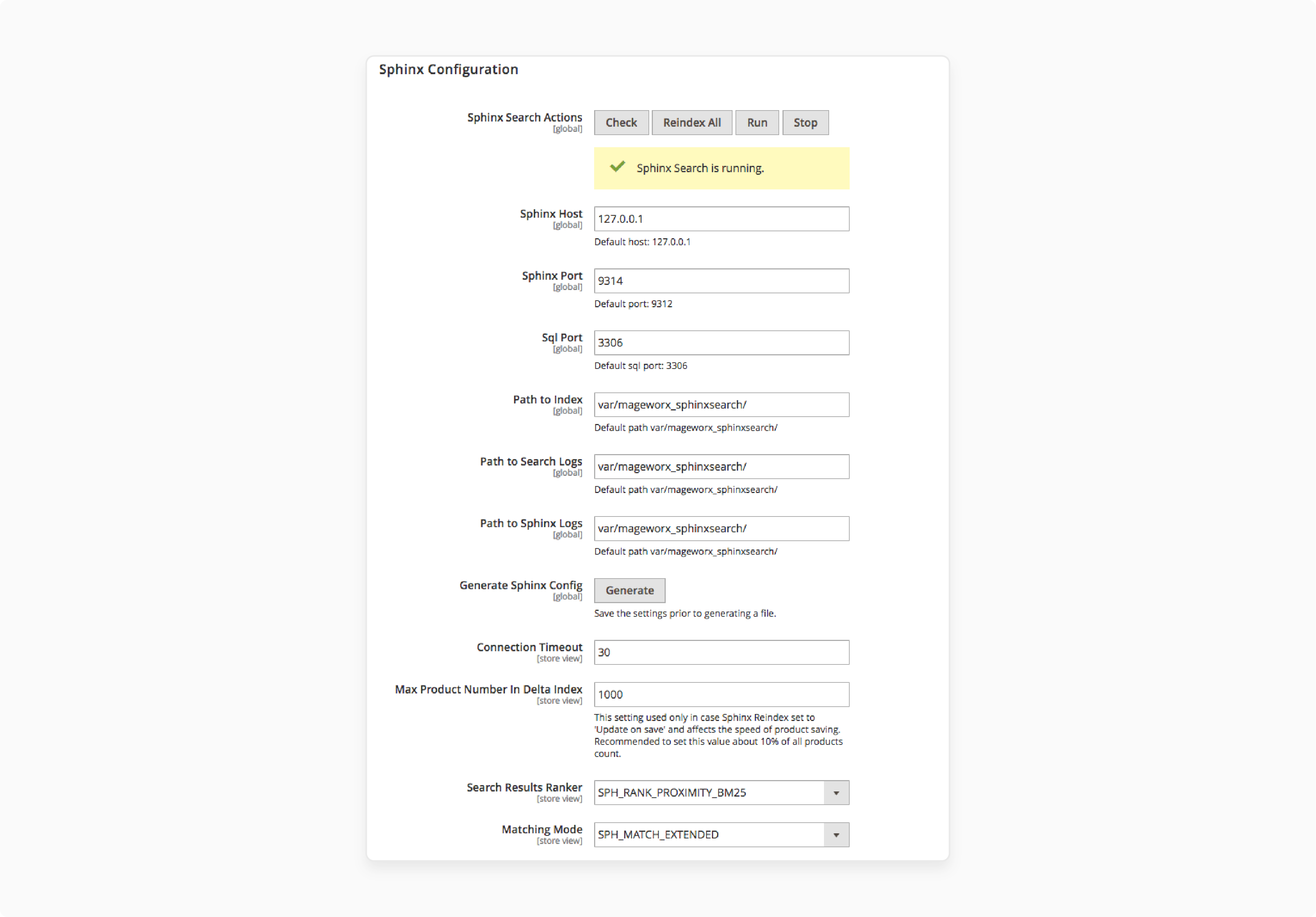 Setting host and ports for Magento 2 Sphinx Search