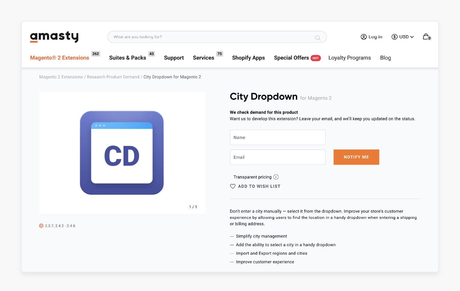 Magento 2 City And Region Dropdown Manager Extensions: Amasty City Dropdown for Magento 2