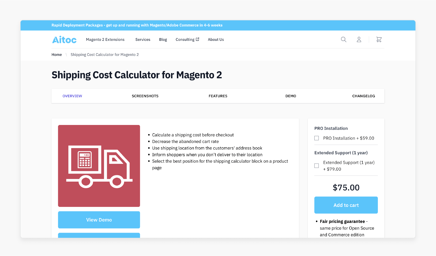 frontend shipping calculator extension by aitoc for magento 2 product pages