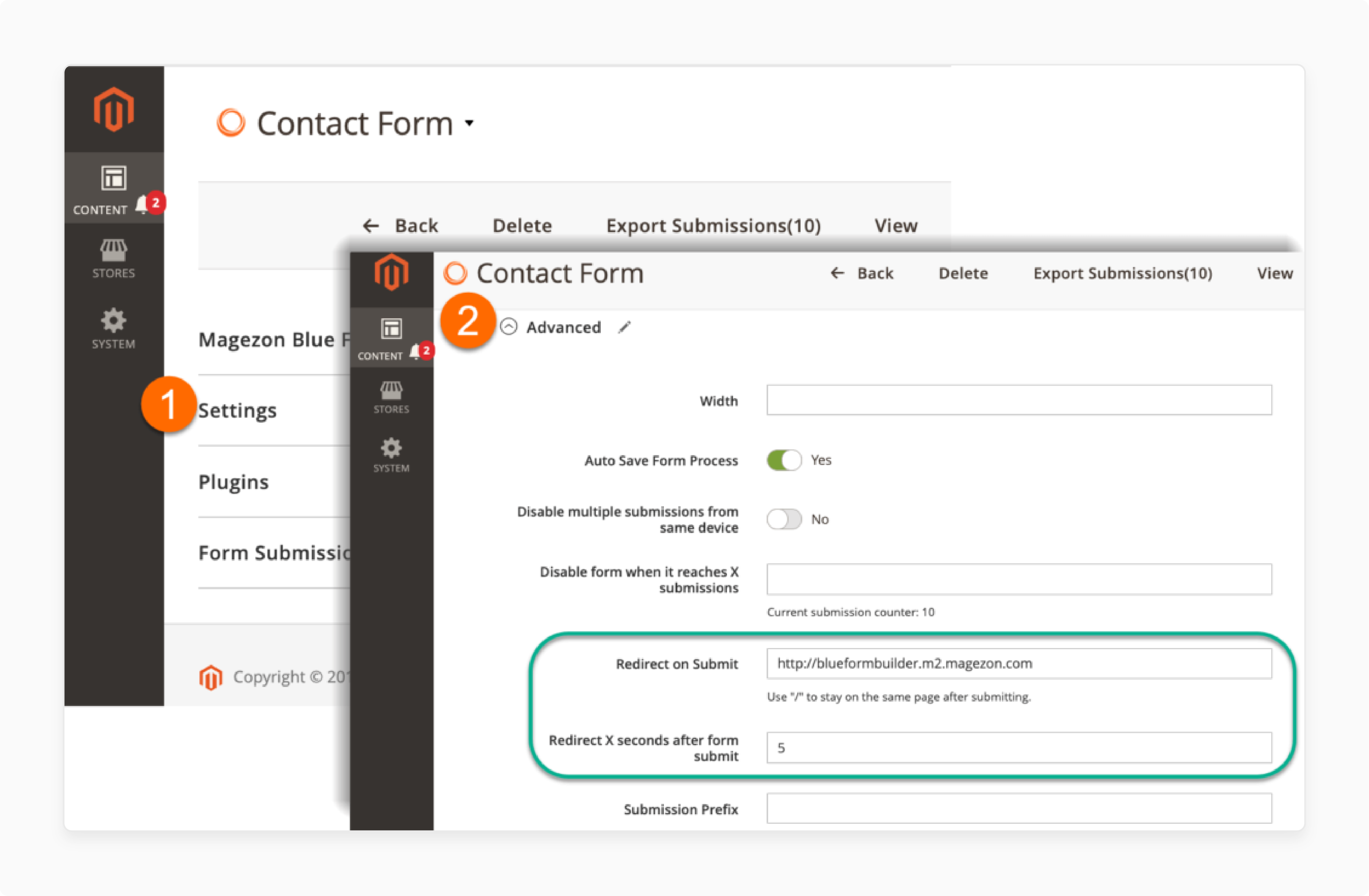 Magento 2 Contact Form Redirect After Submit Form Settings