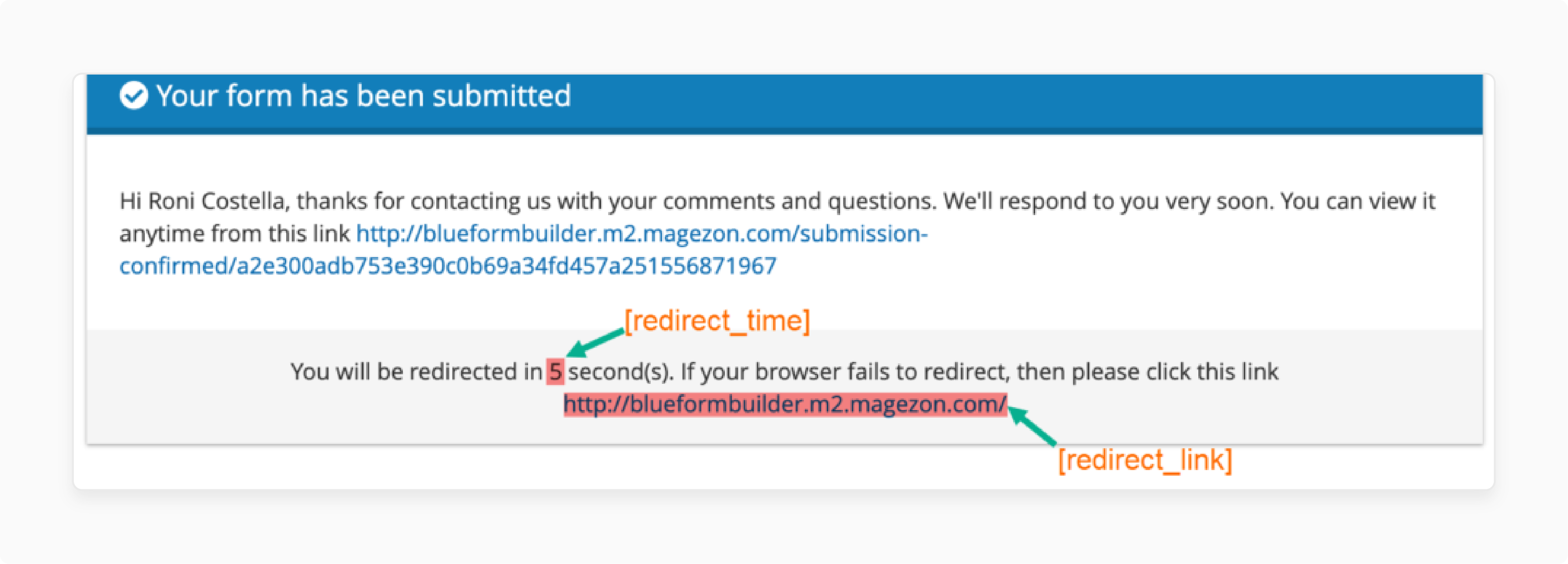 Redirect Time &amp; Link in Magento 2 Contact Form Redirect After Submit