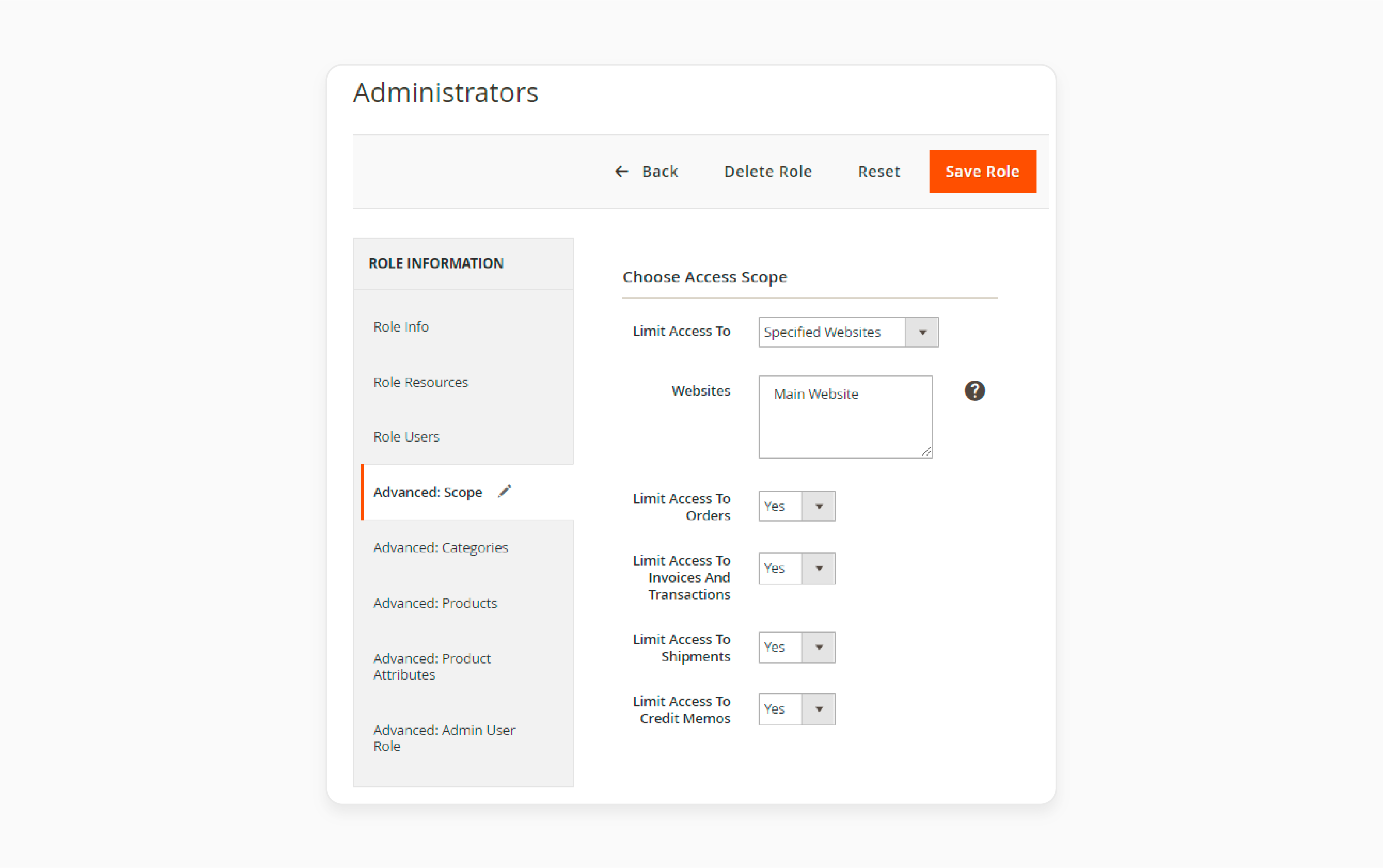 Define user access scope in Magento 2 settings