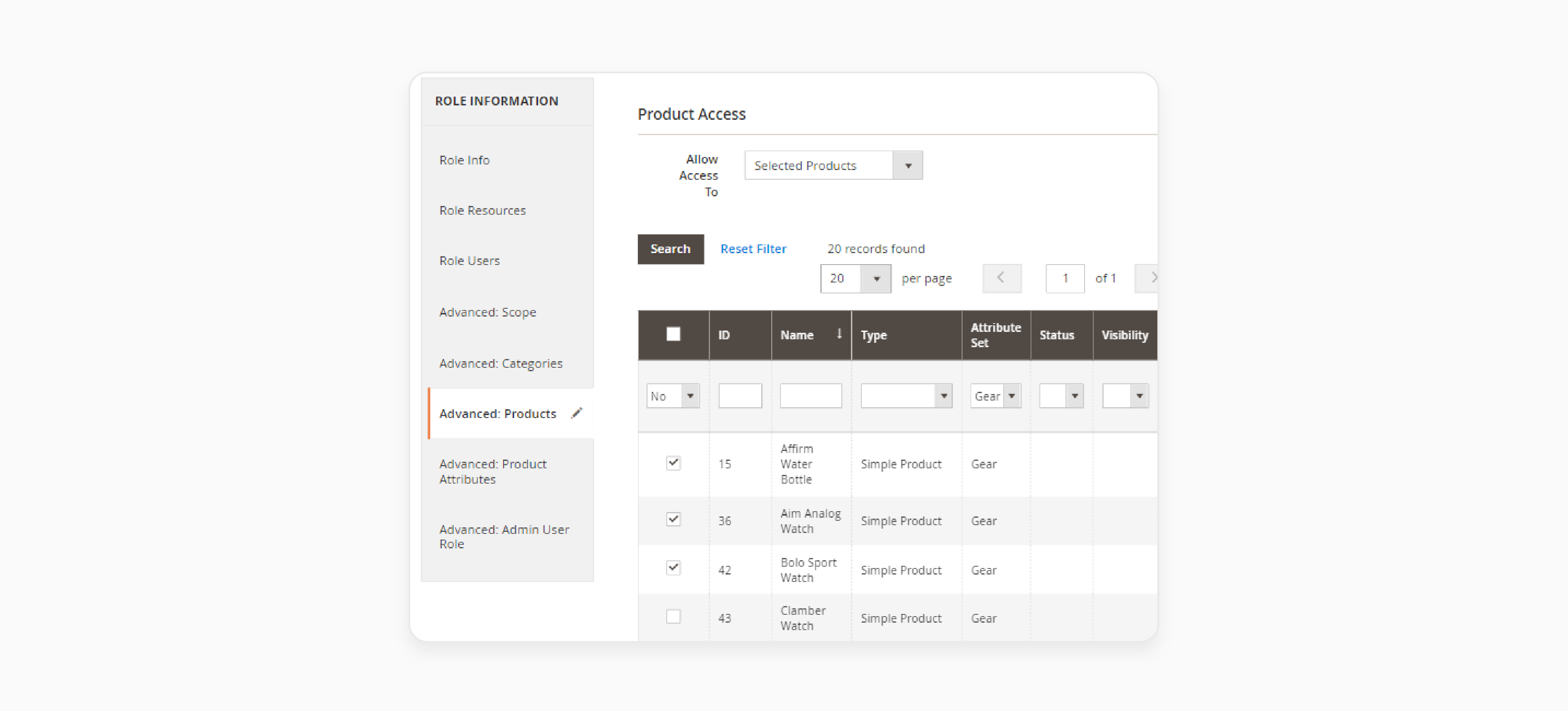 Choose product access levels for Magento 2 users