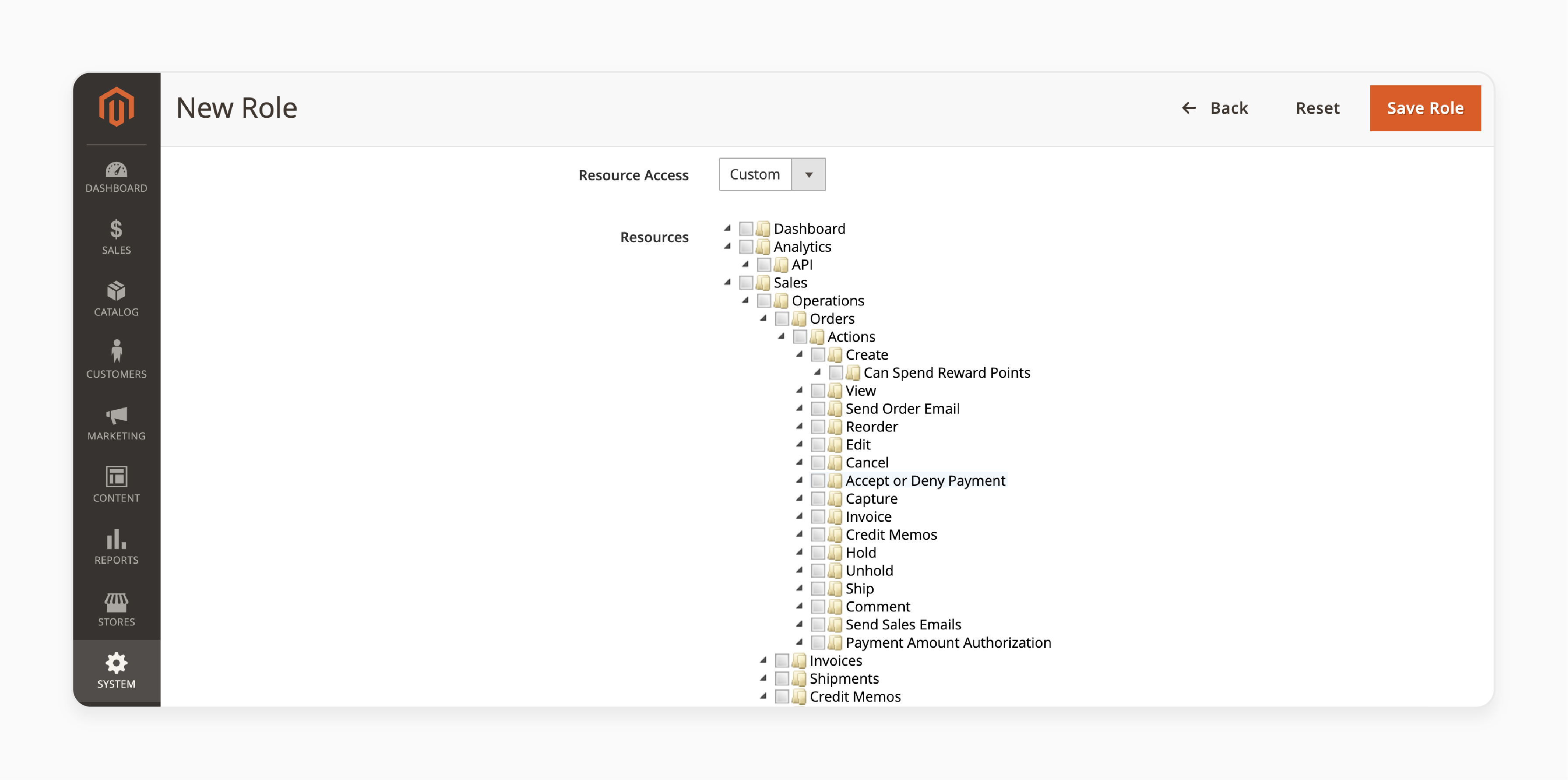 Set user permissions using the role resources tab