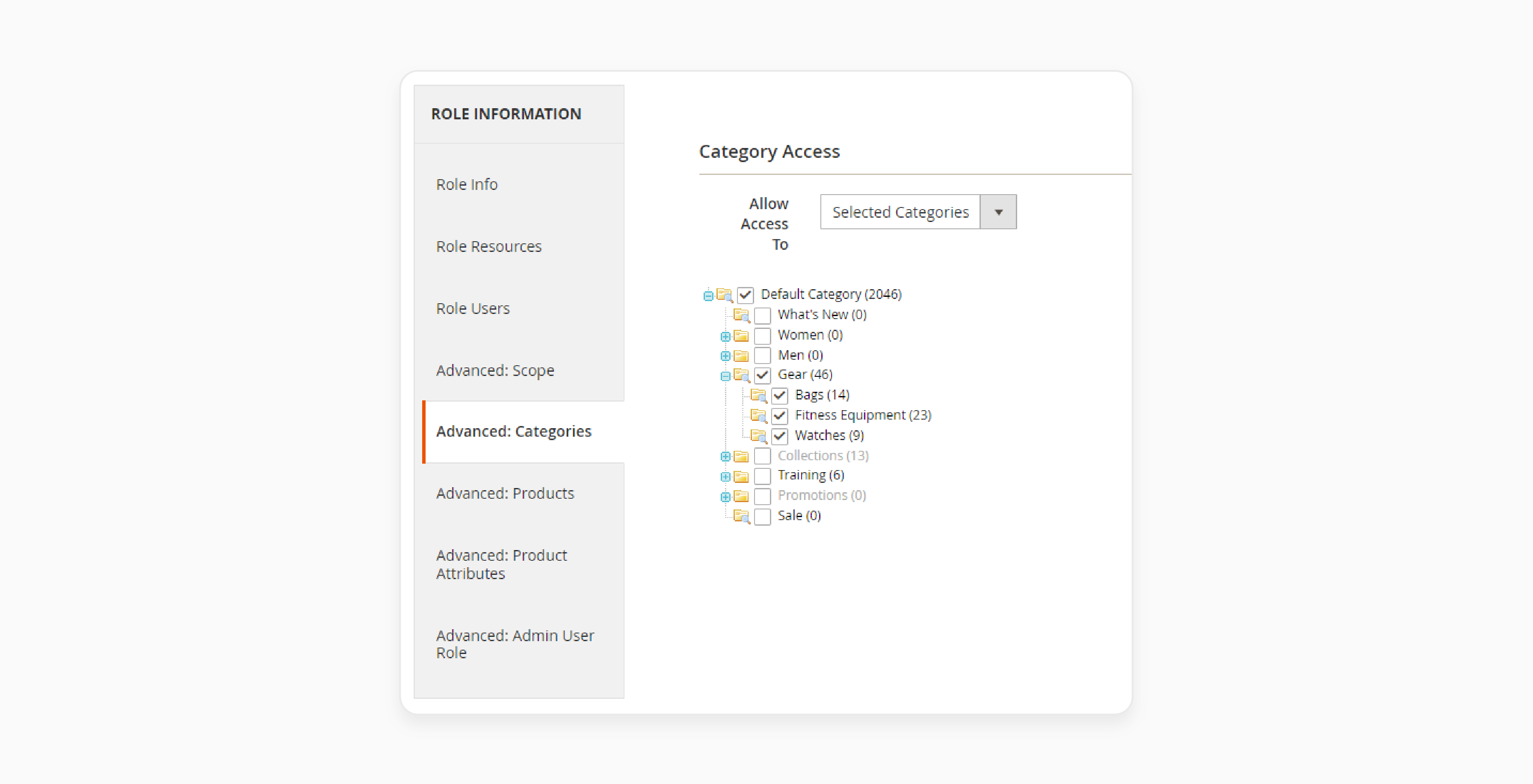 Set category access for specific user roles in Magento 2