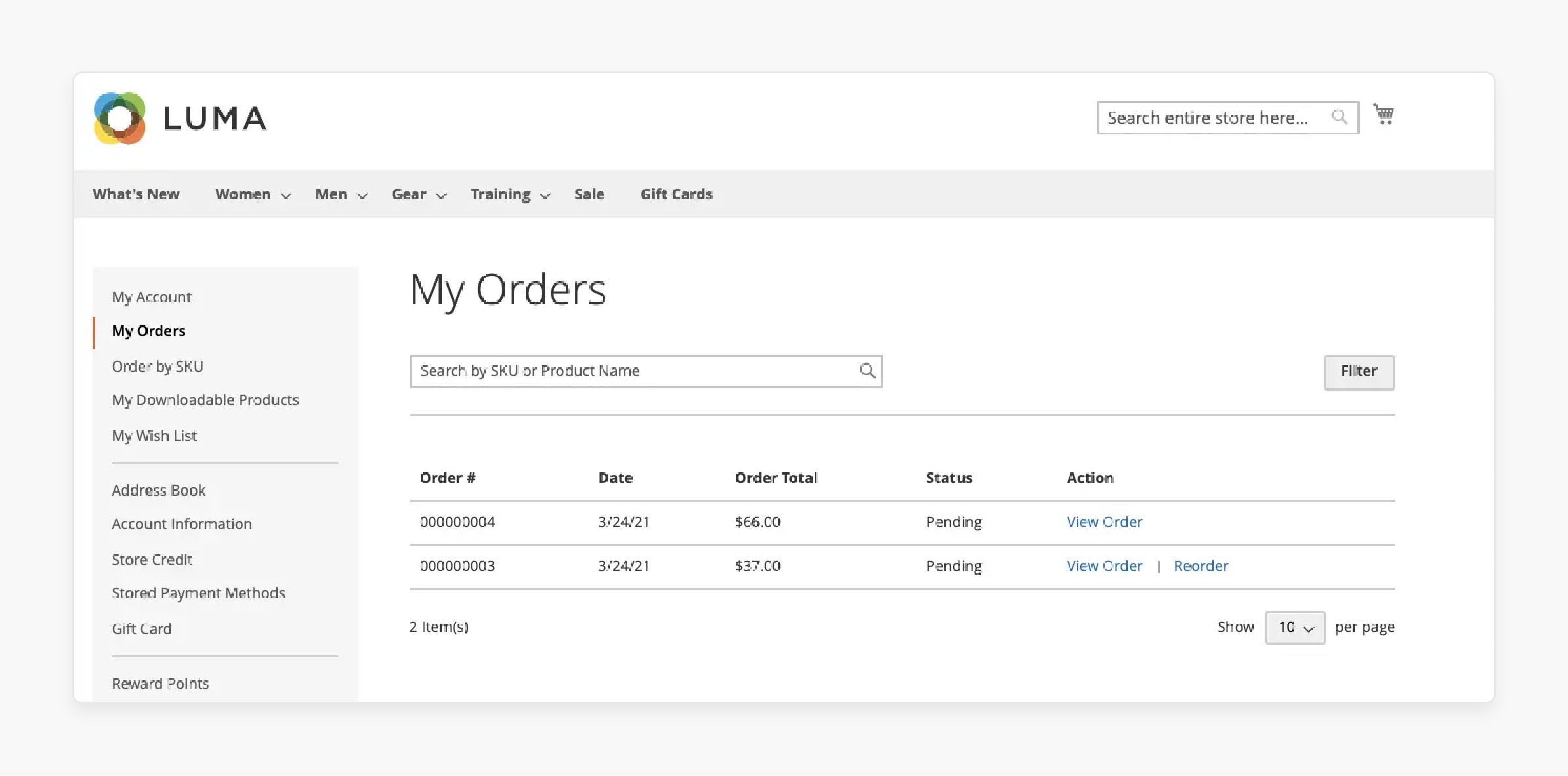 Reorder From Order View page