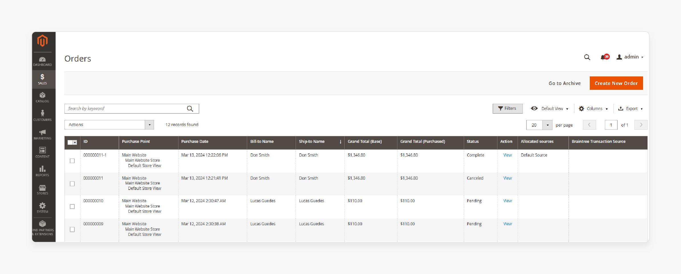 Navigate to Orders Under Sales