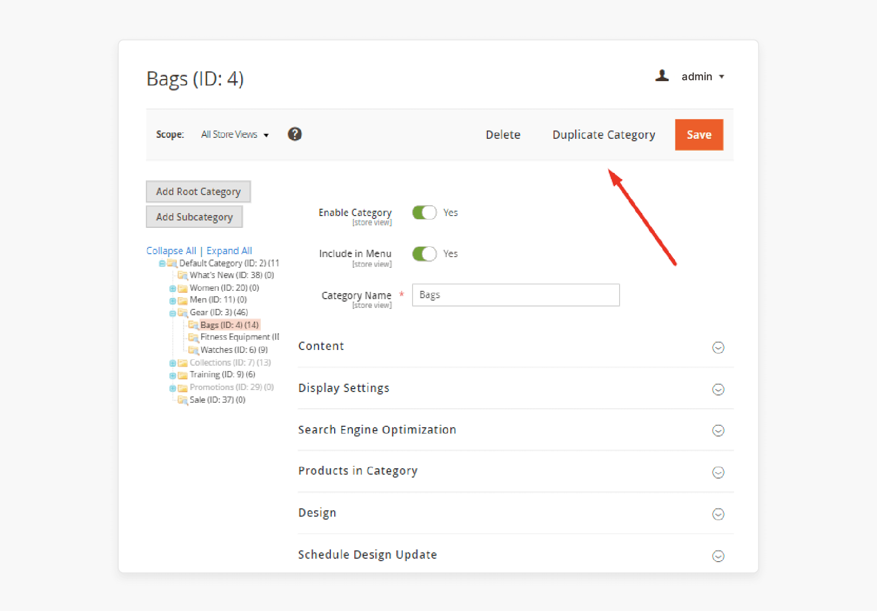 navigate to the catalog to duplicate categories in magento admin panel