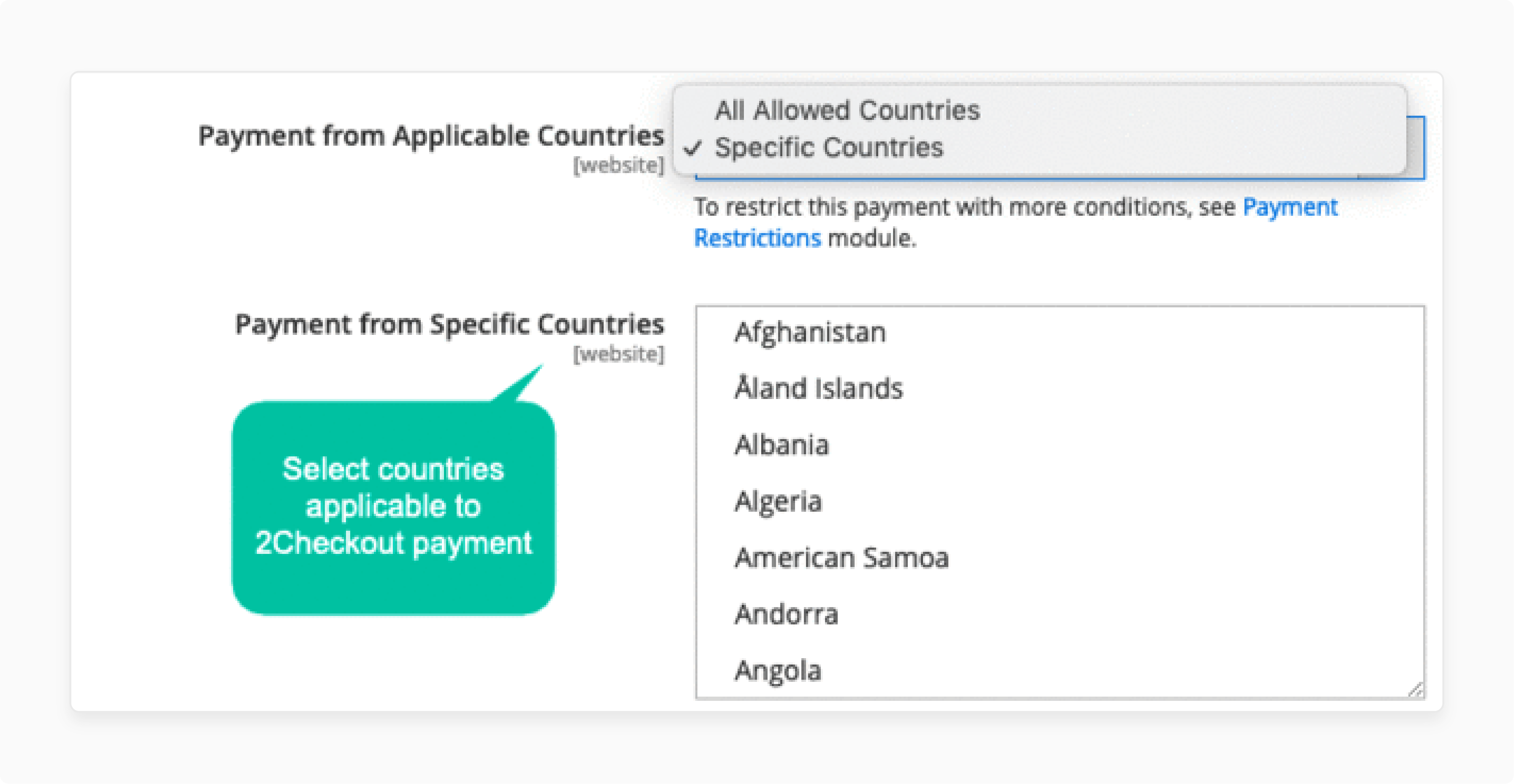 Countries in Magento 2 2Checkout Payment Integration