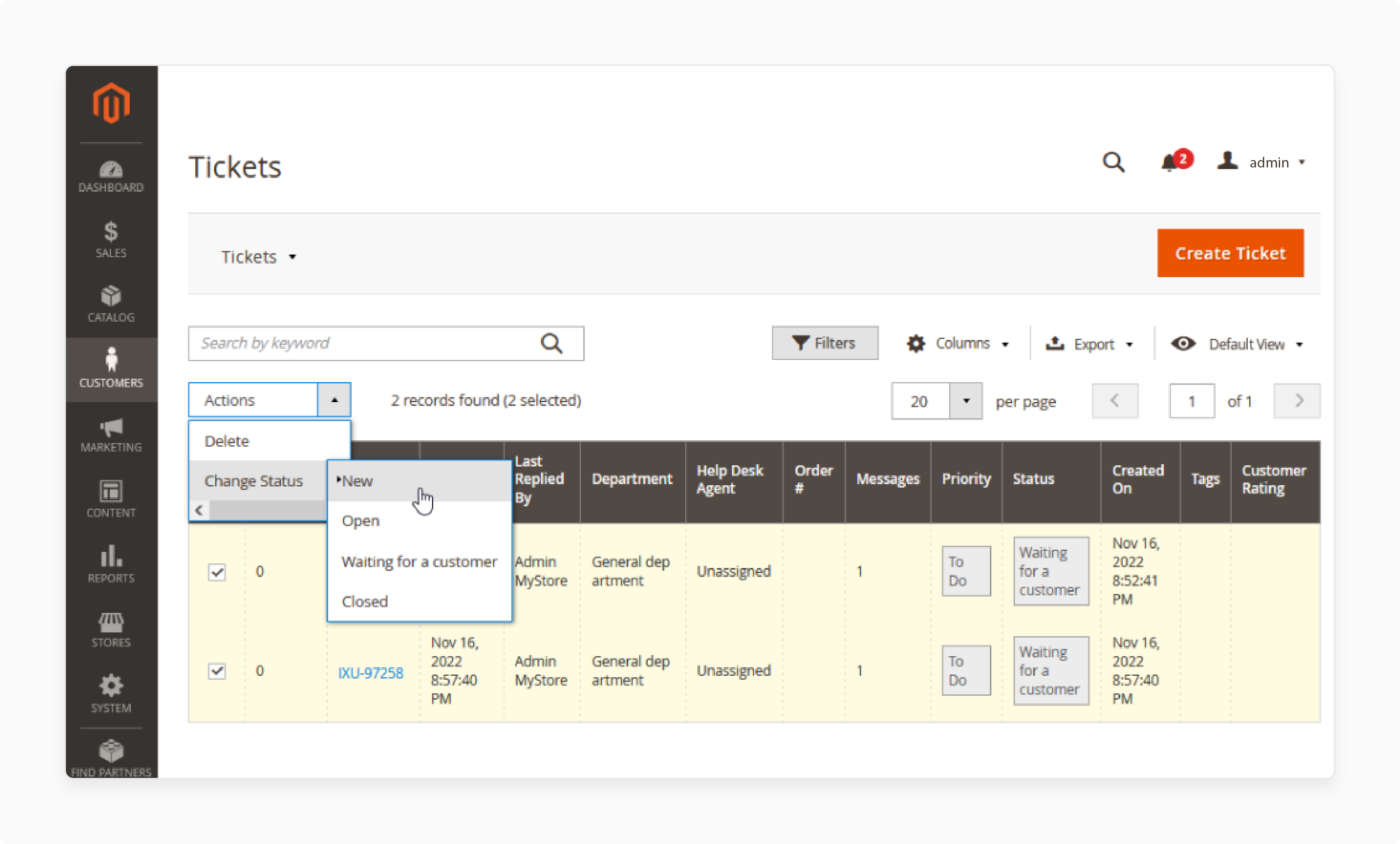 Reopen or close tickets in the helpdesk system