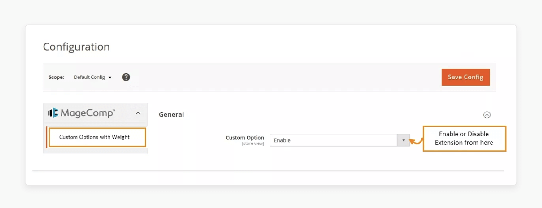 configuration settings for enabling custom options with weight in magento 2