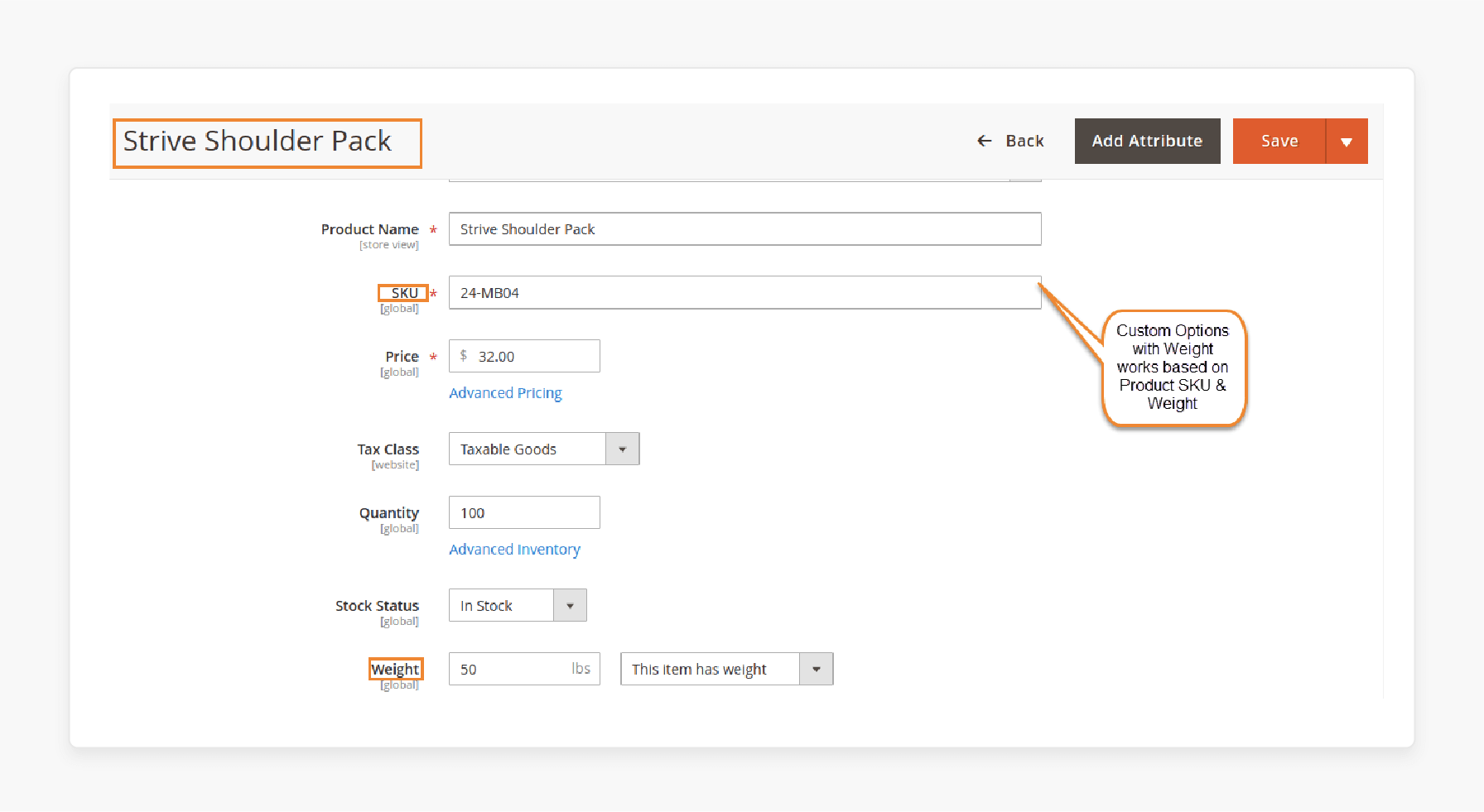 custom options with weight linked to product sku and weight values in magento 2