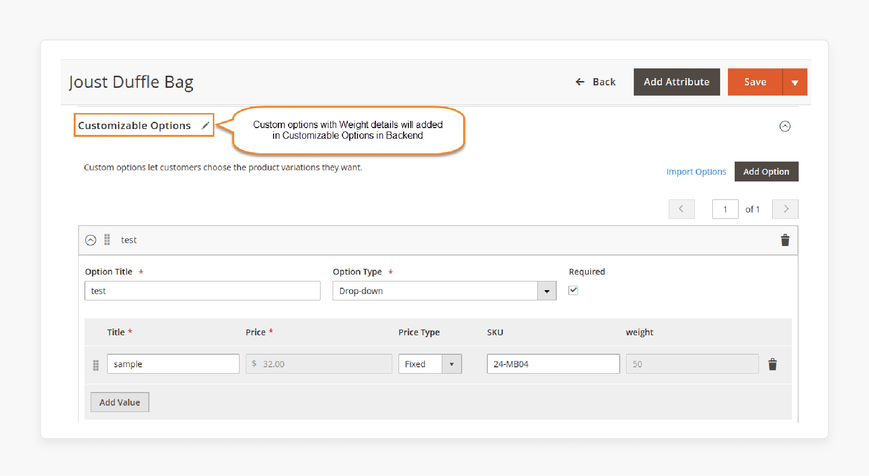 add weight details in customizable options for magento 2 products