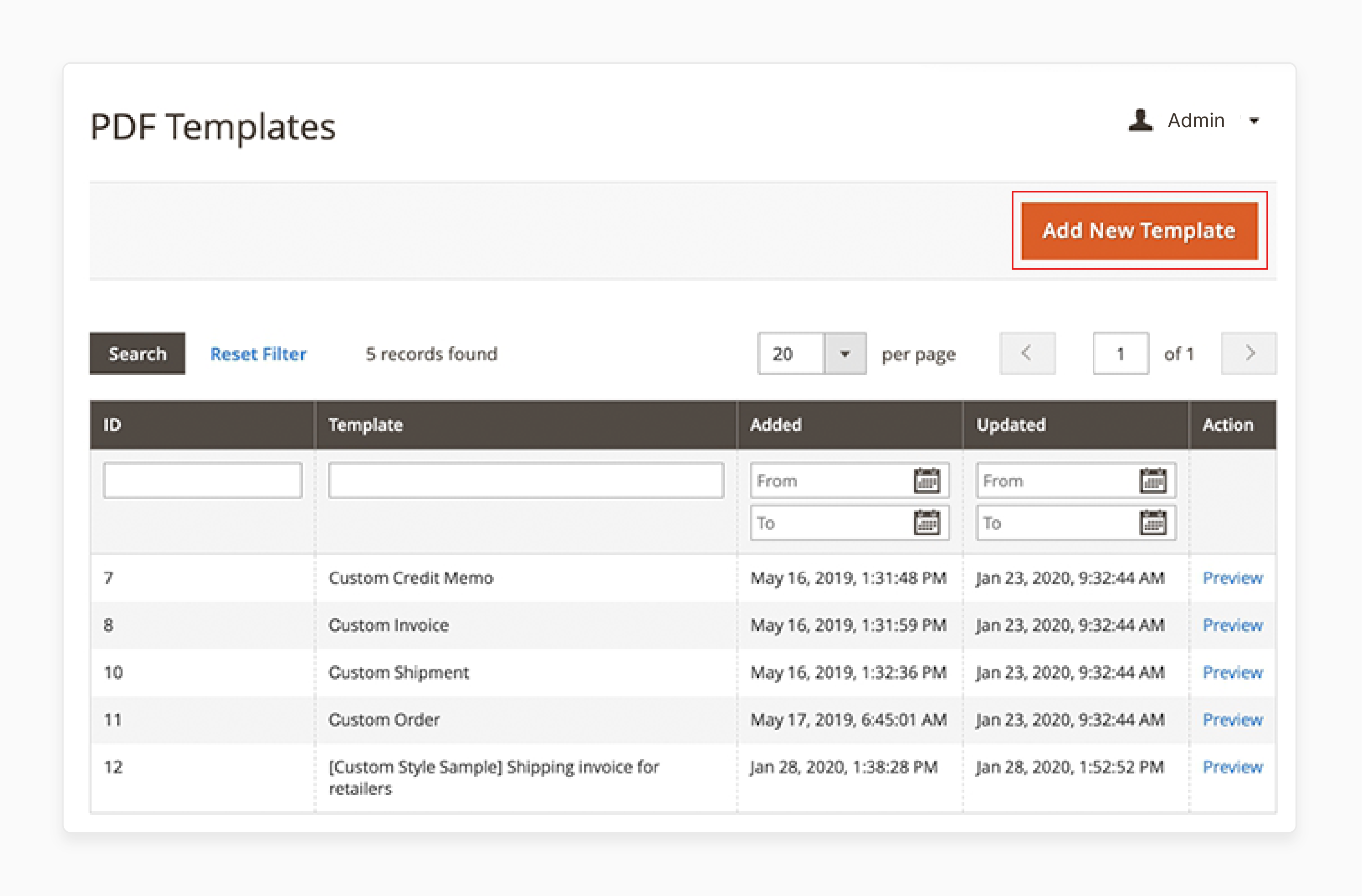 Add new template in the pdf customizer for Magento 2 settings