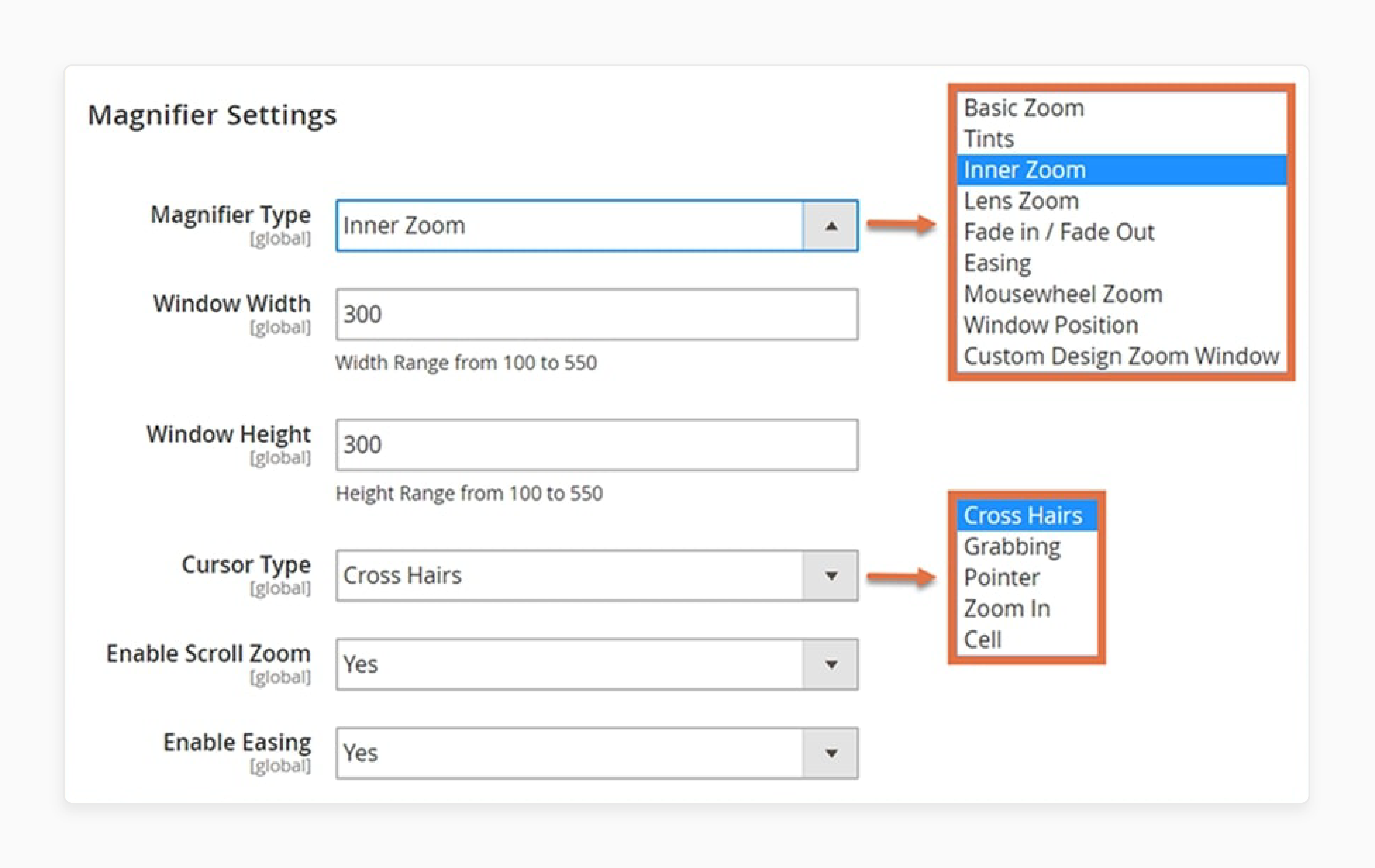 Configuring Magento 2 Product Zoom Extension Magnifier Settings in the Backend