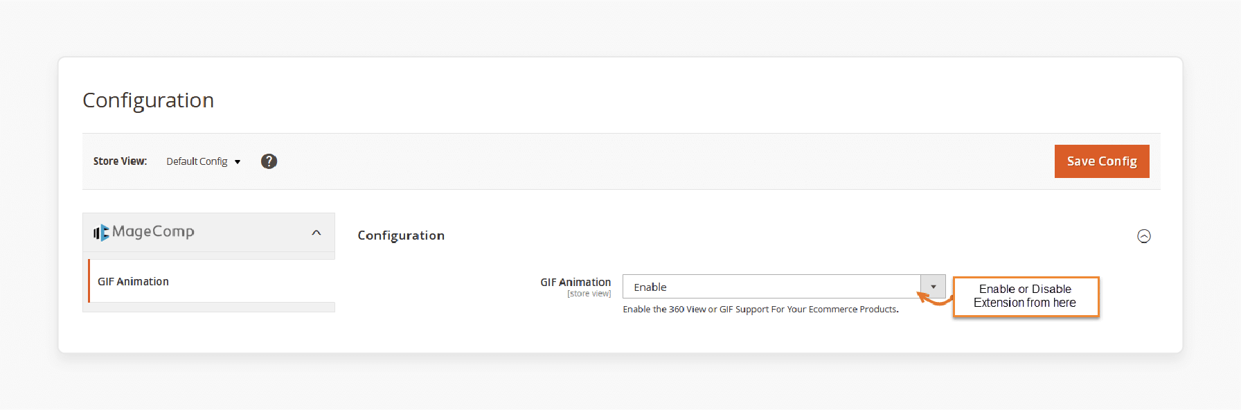 admin settings panel to enable the animated gif extension in magento 2 backend