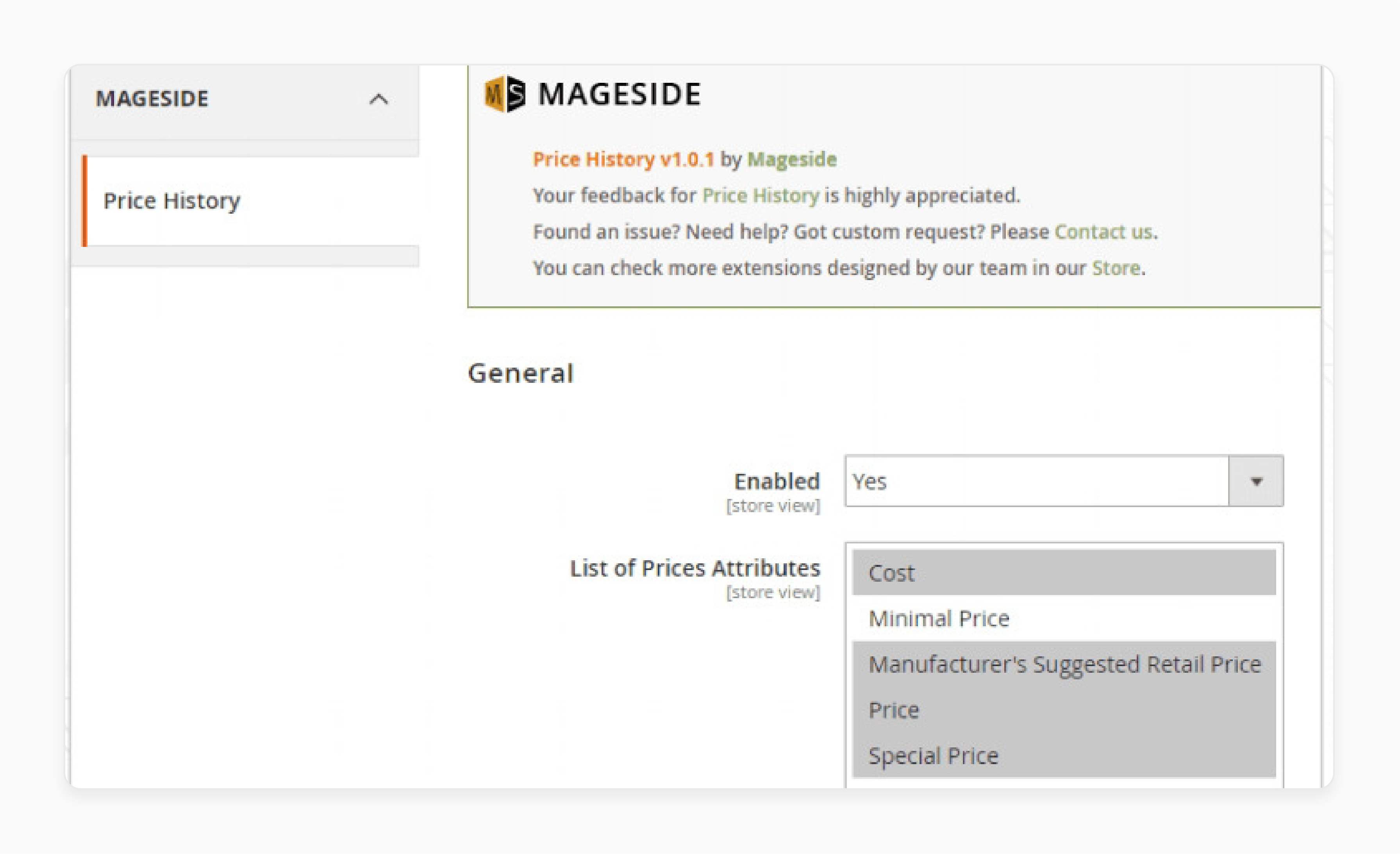 Choose cost attributes for price history tracking in Magento 2