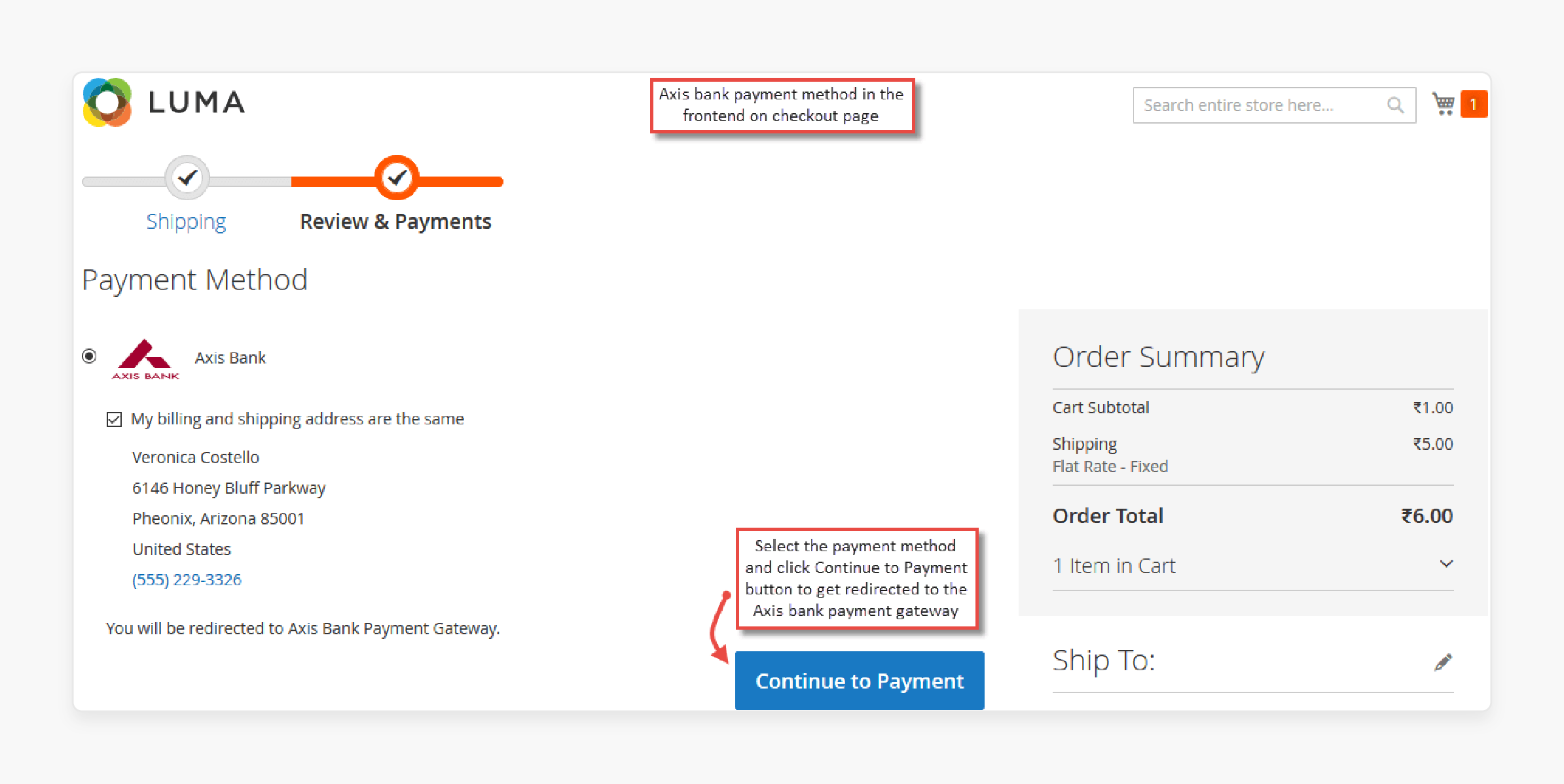 Choose the Configure the Magento 2 axis payment gateway option