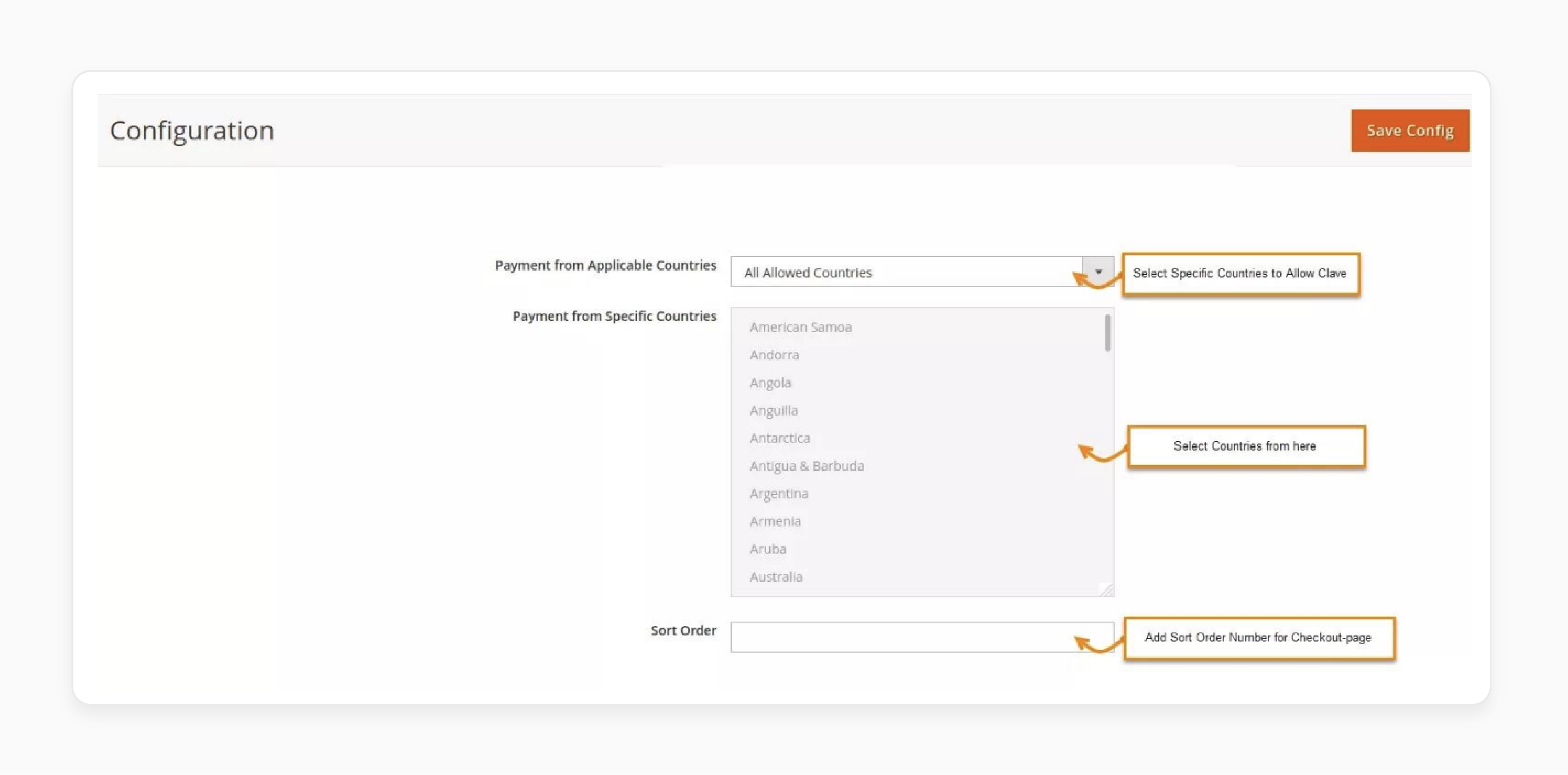 Choose countries for Clave Payment