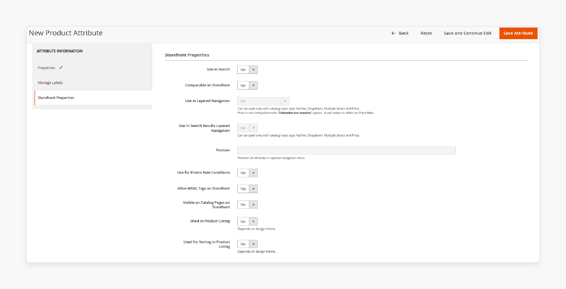 configuring storefront properties for a new product attribute